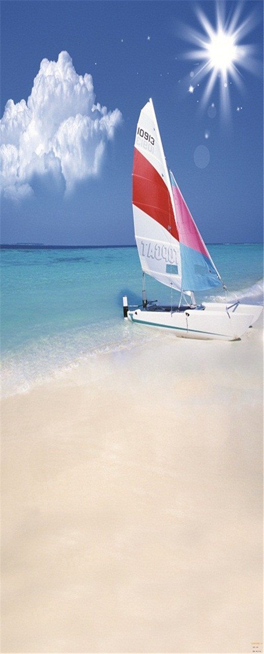 3D surfing sandy beach sea door mural Wallpaper AJ Wallpaper 