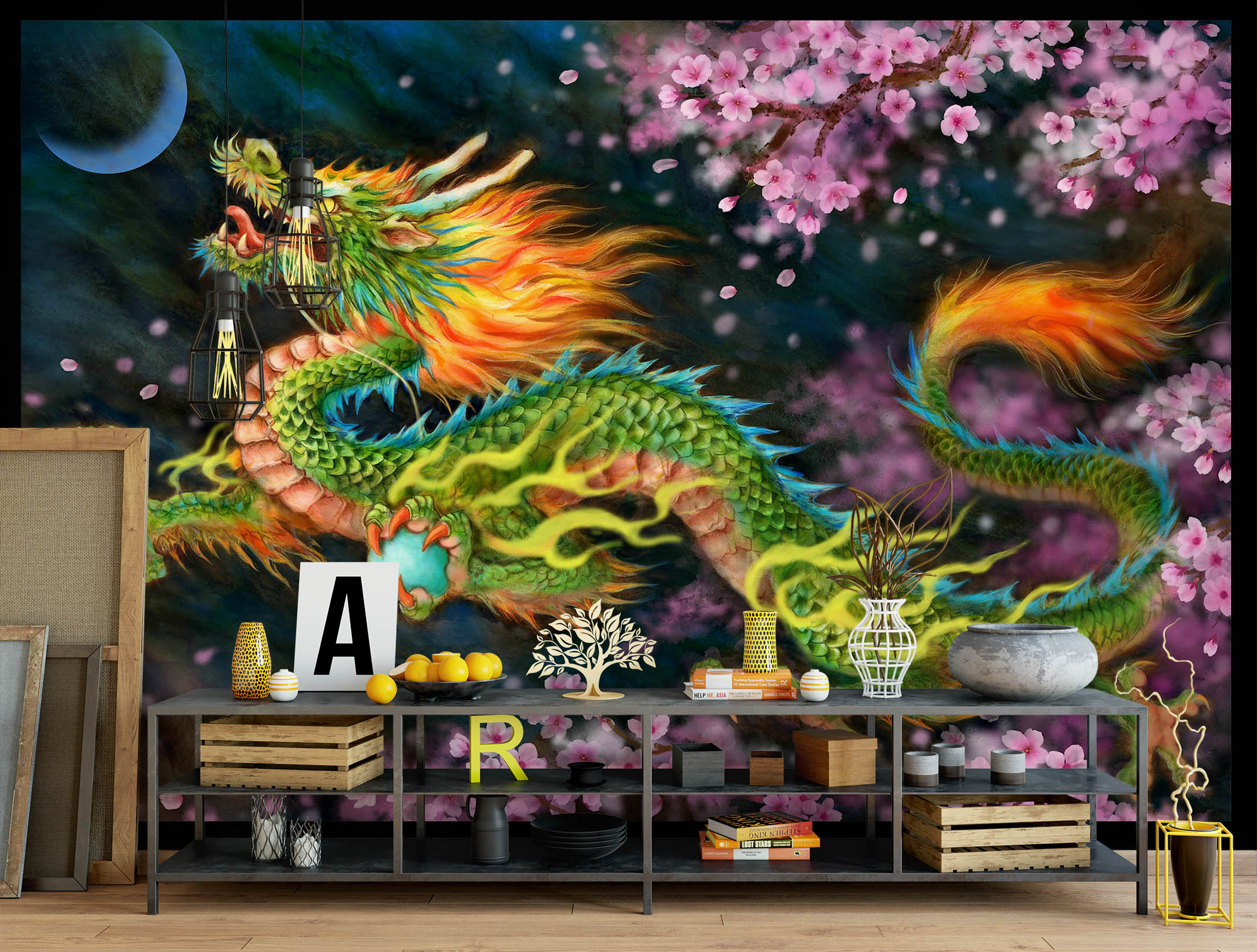 3D Peach Blossom Dragon 5520 Kayomi Harai Wall Mural Wall Murals