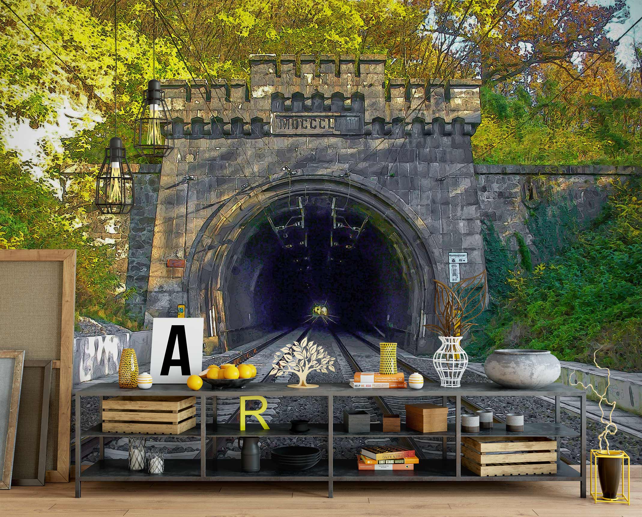 3D Train Tunnel 91110 Alius Herb Wall Mural Wall Murals