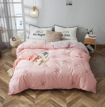 3D Pink Pig Nose 4200 Bed Pillowcases Quilt