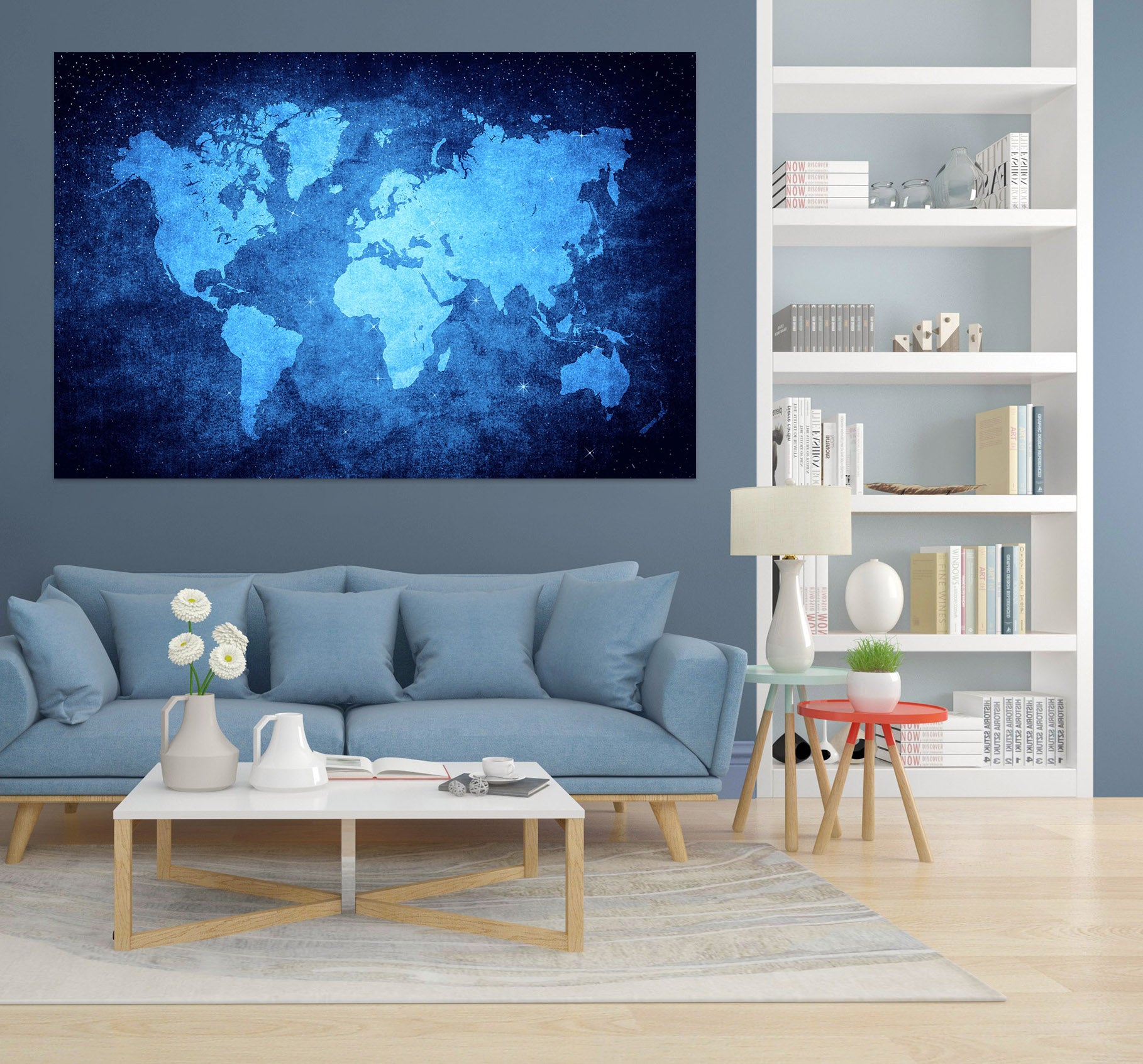 3D Blue World 129 World Map Wall Sticker