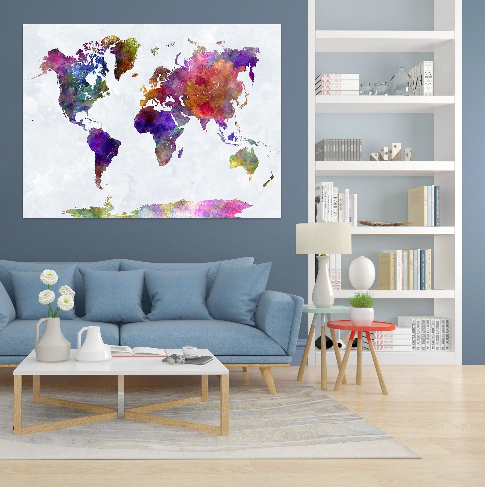 3D Colored Clouds 111 World Map Wall Sticker