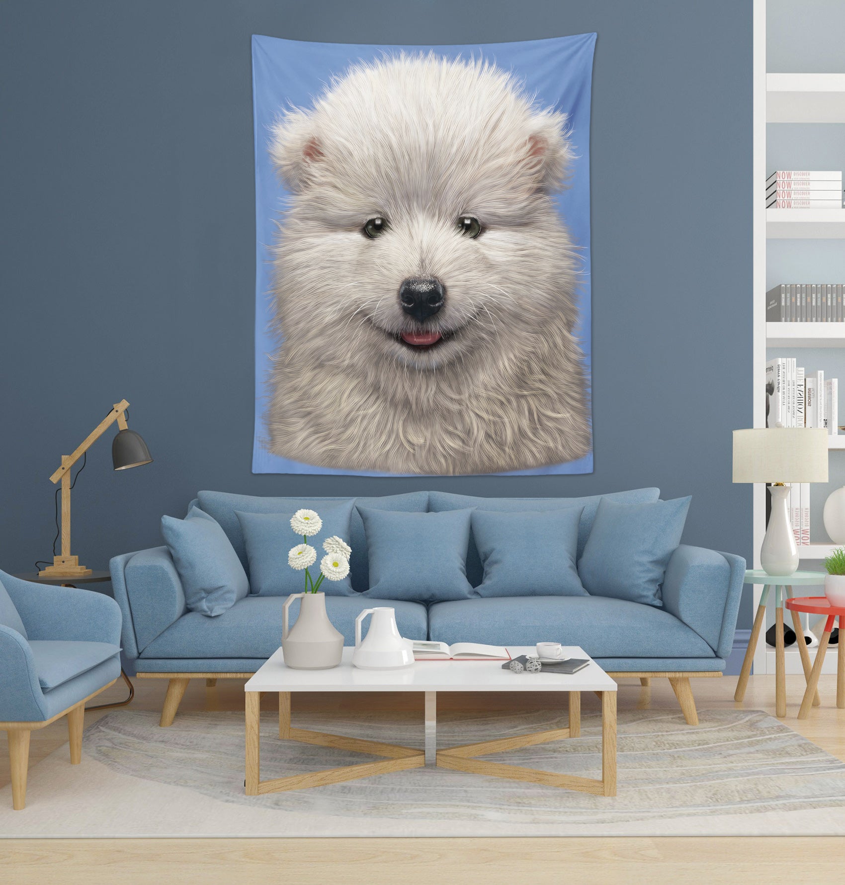 3D White Dog 11728 Vincent Tapestry Hanging Cloth Hang