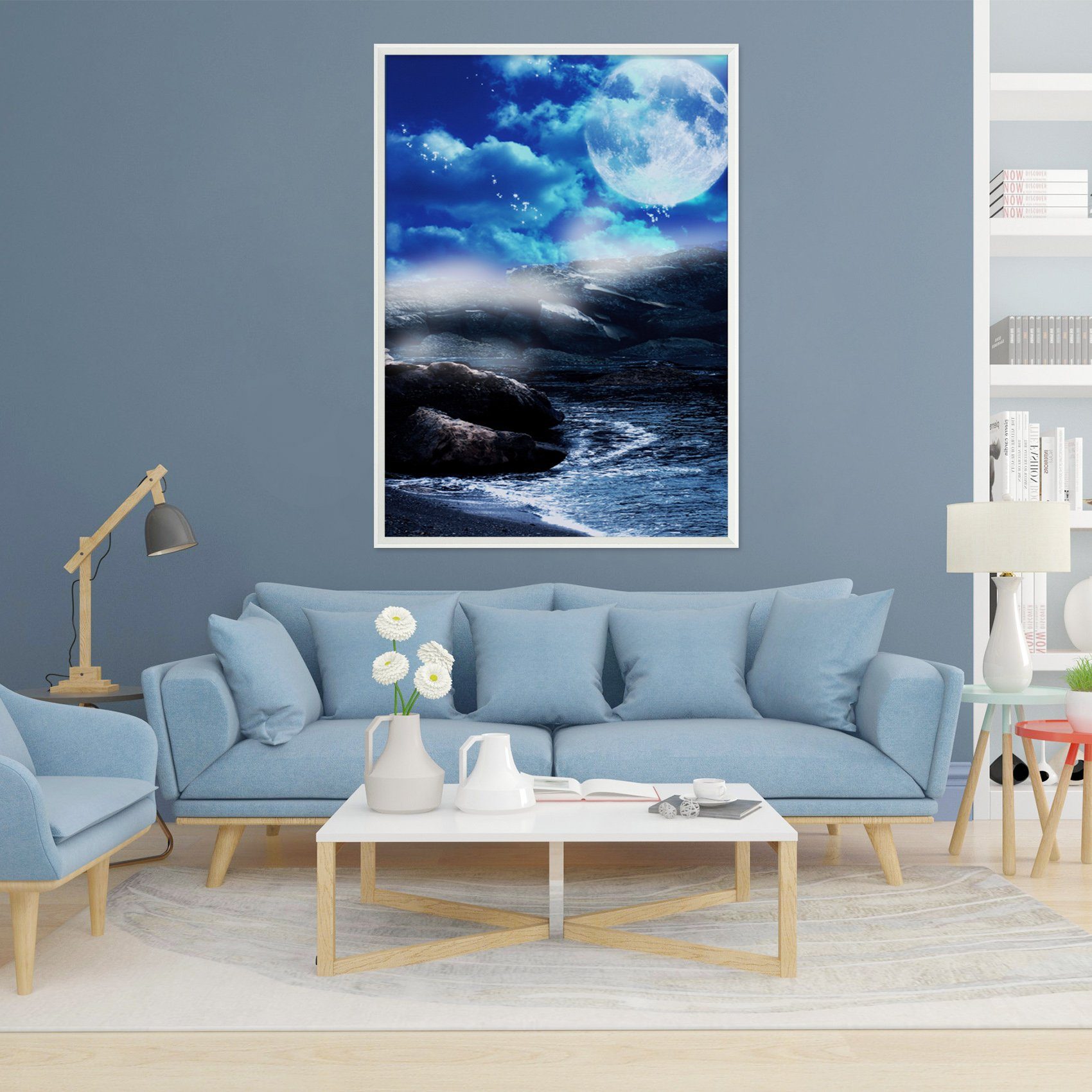 3D Moon Lake 147 Fake Framed Print Painting Wallpaper AJ Creativity Home 