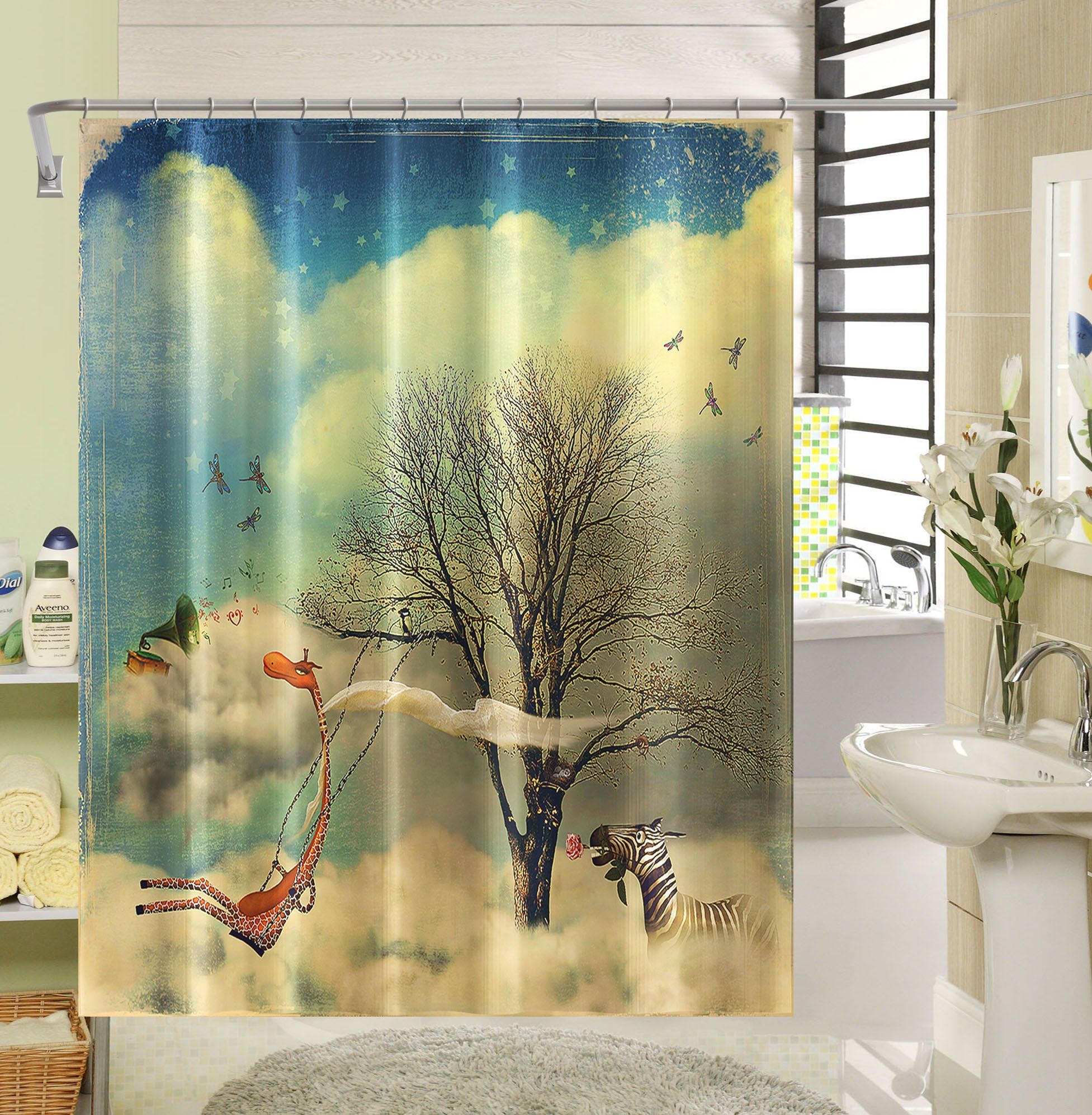 3D Swing Giraffe 006 Shower Curtain 3D Shower Curtain AJ Creativity Home 