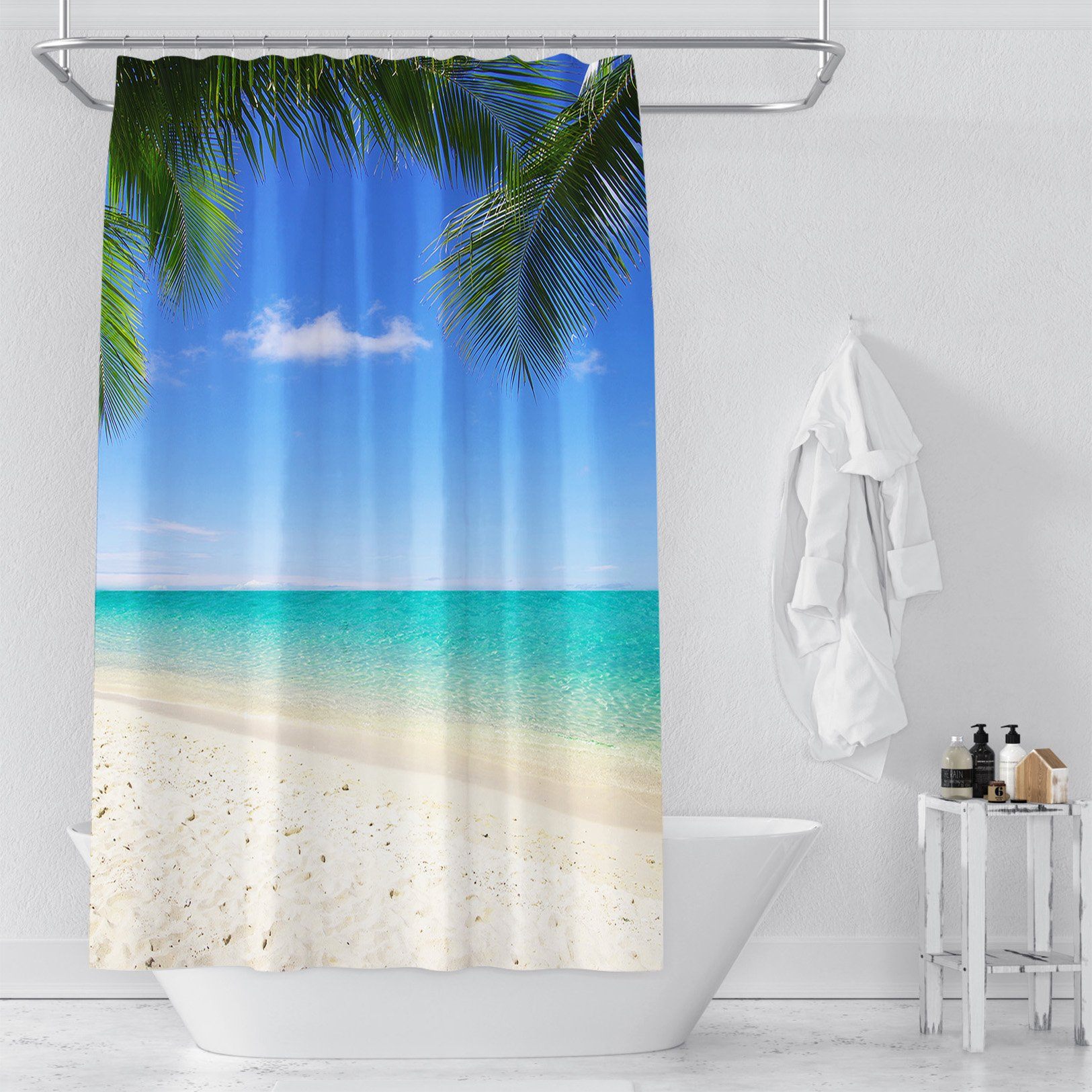 3D Beach Pit Sea 044 Shower Curtain 3D Shower Curtain AJ Creativity Home 