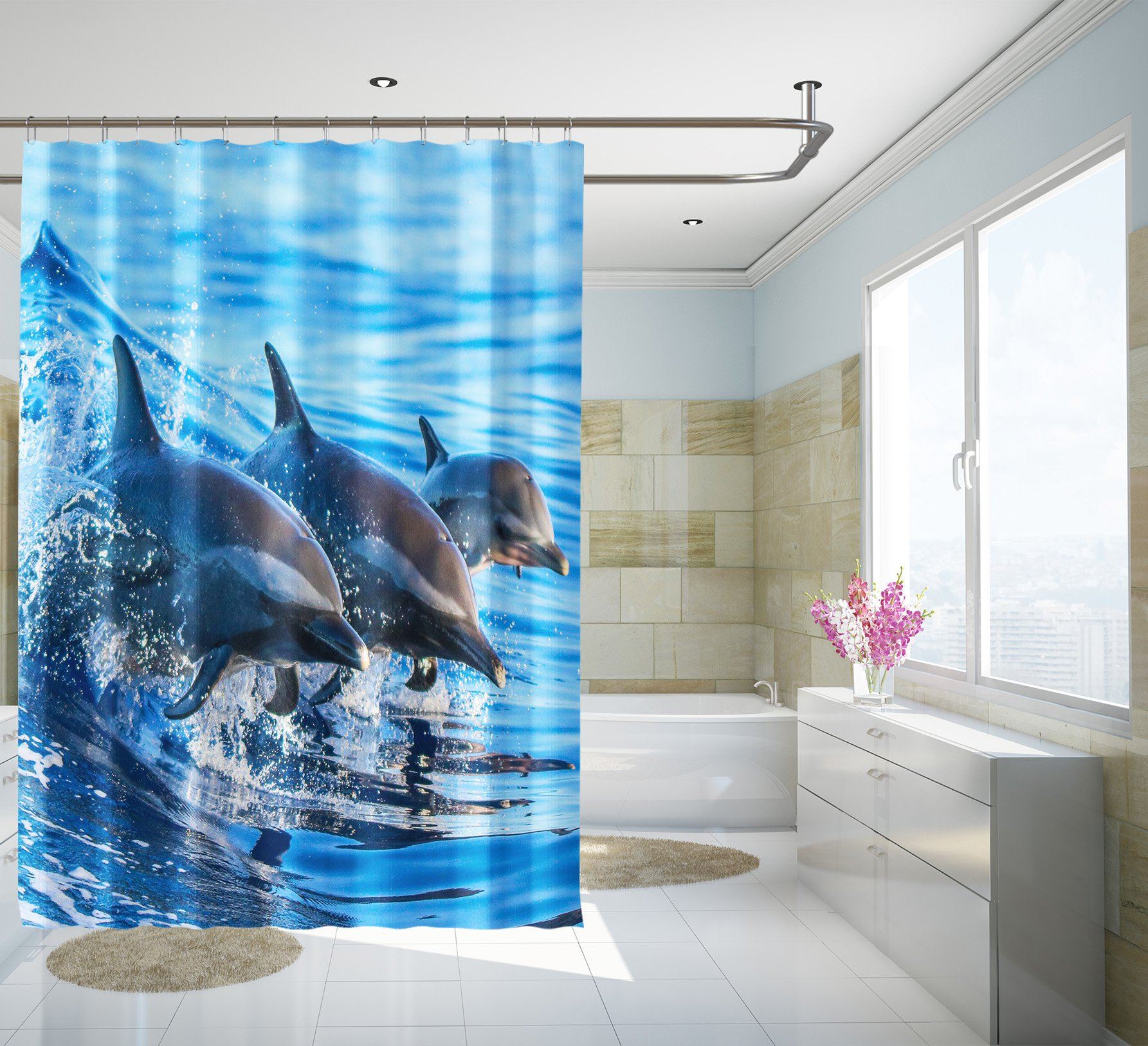 3D Dolphin Play 107 Shower Curtain 3D Shower Curtain AJ Creativity Home 
