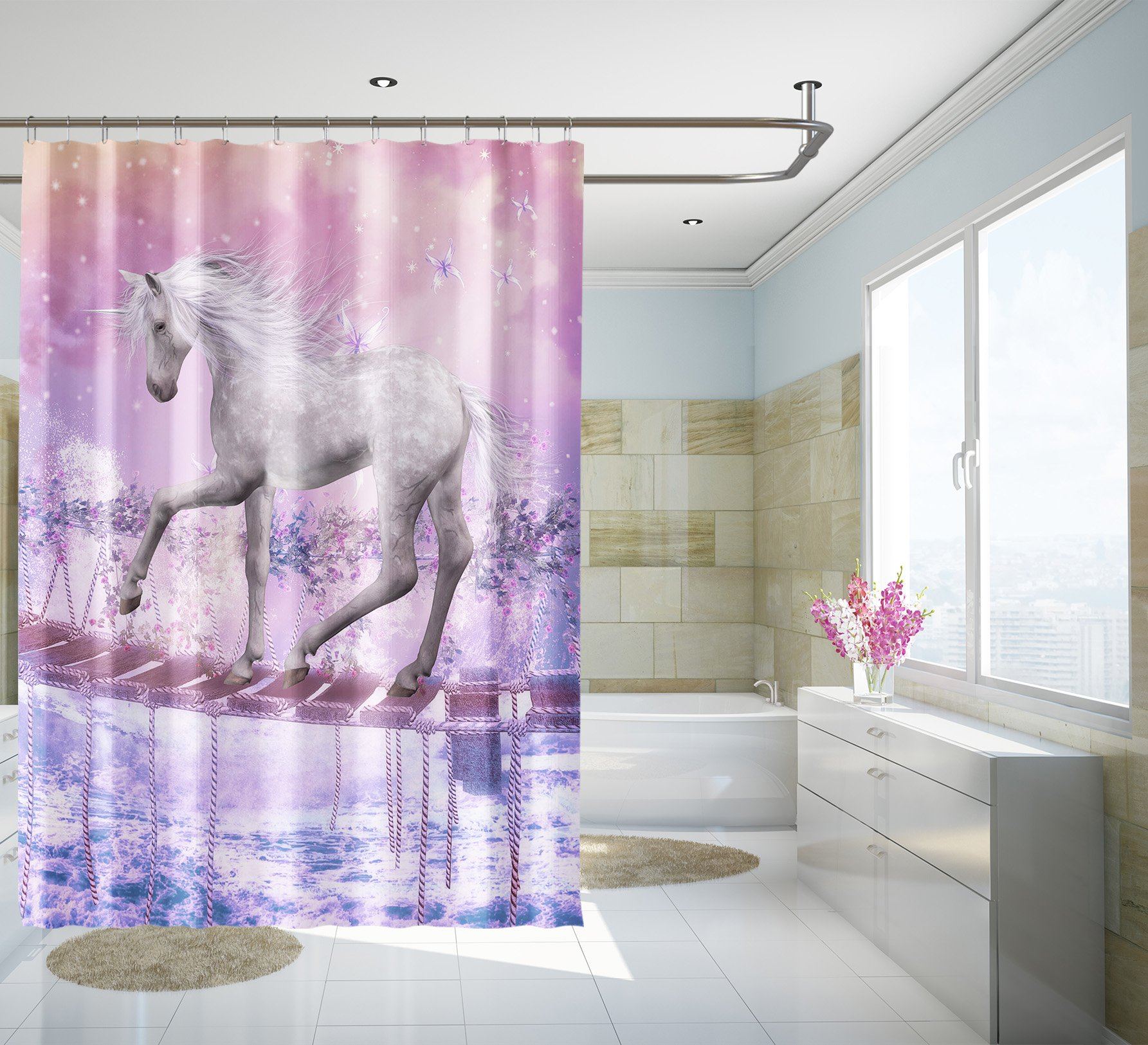 3D Unicorn Crossing Bridge 136 Shower Curtain 3D Shower Curtain AJ Creativity Home 