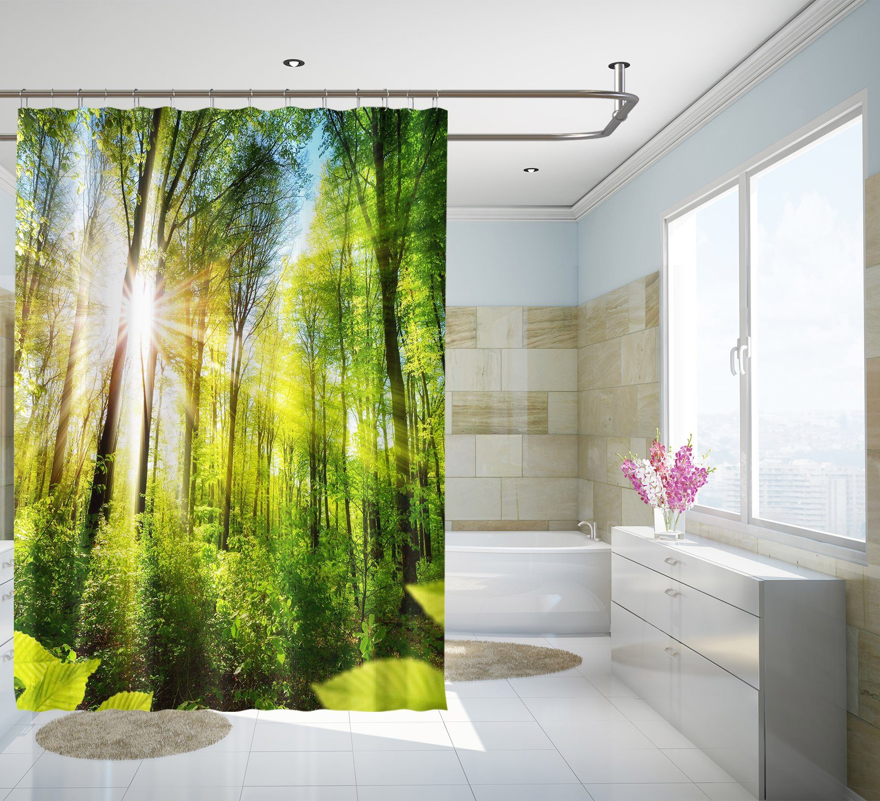 3D Dazzling Sunshine Forest 109 Shower Curtain 3D Shower Curtain AJ Creativity Home 