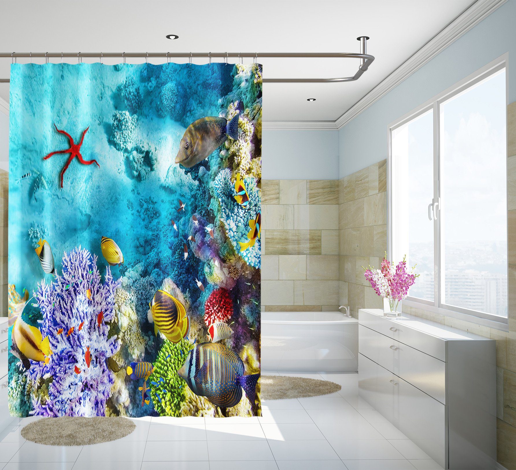 3D Coral Starfish 093 Shower Curtain 3D Shower Curtain AJ Creativity Home 