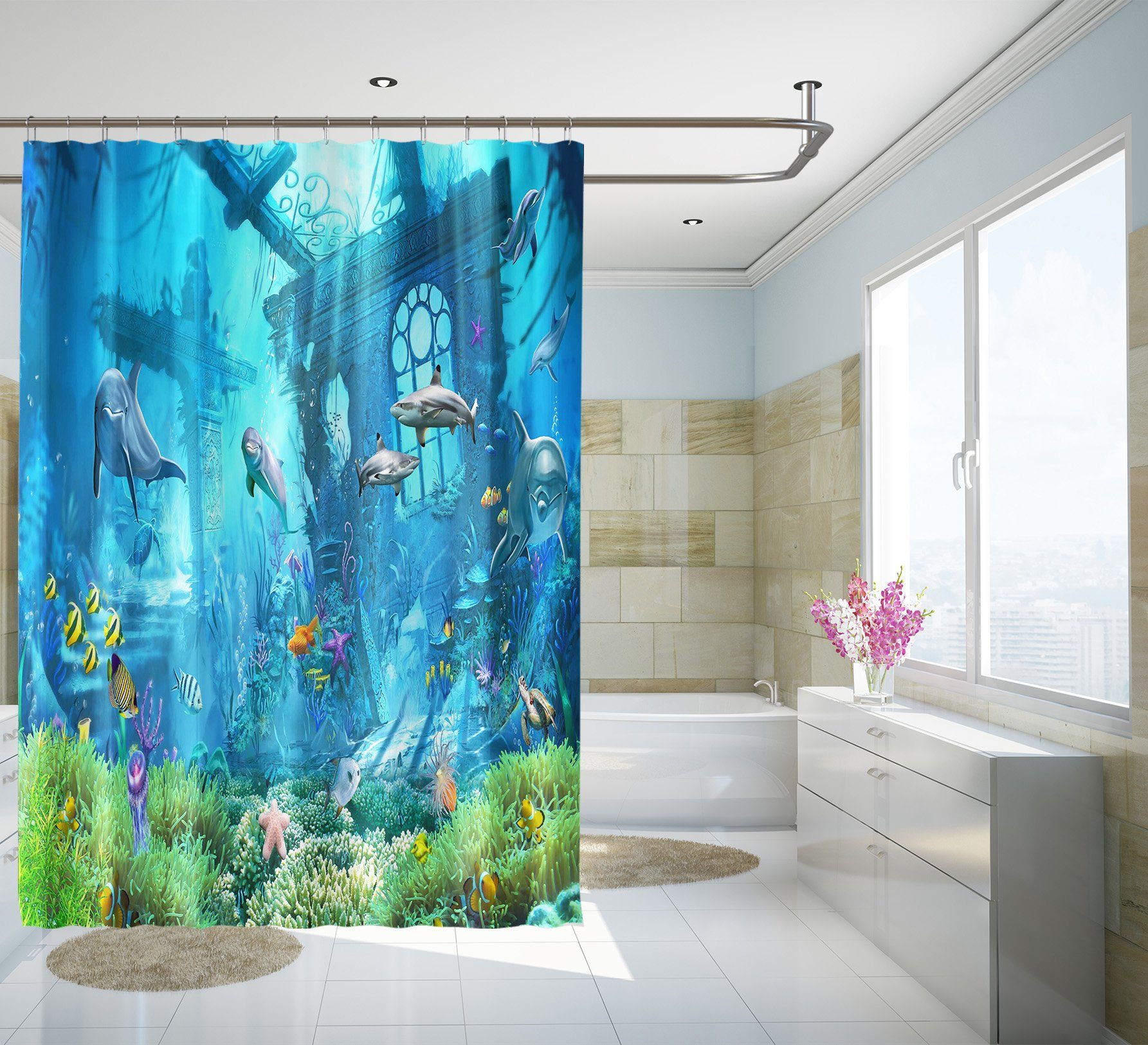 3D Medusa Dolphin 063 Shower Curtain 3D Shower Curtain AJ Creativity Home 