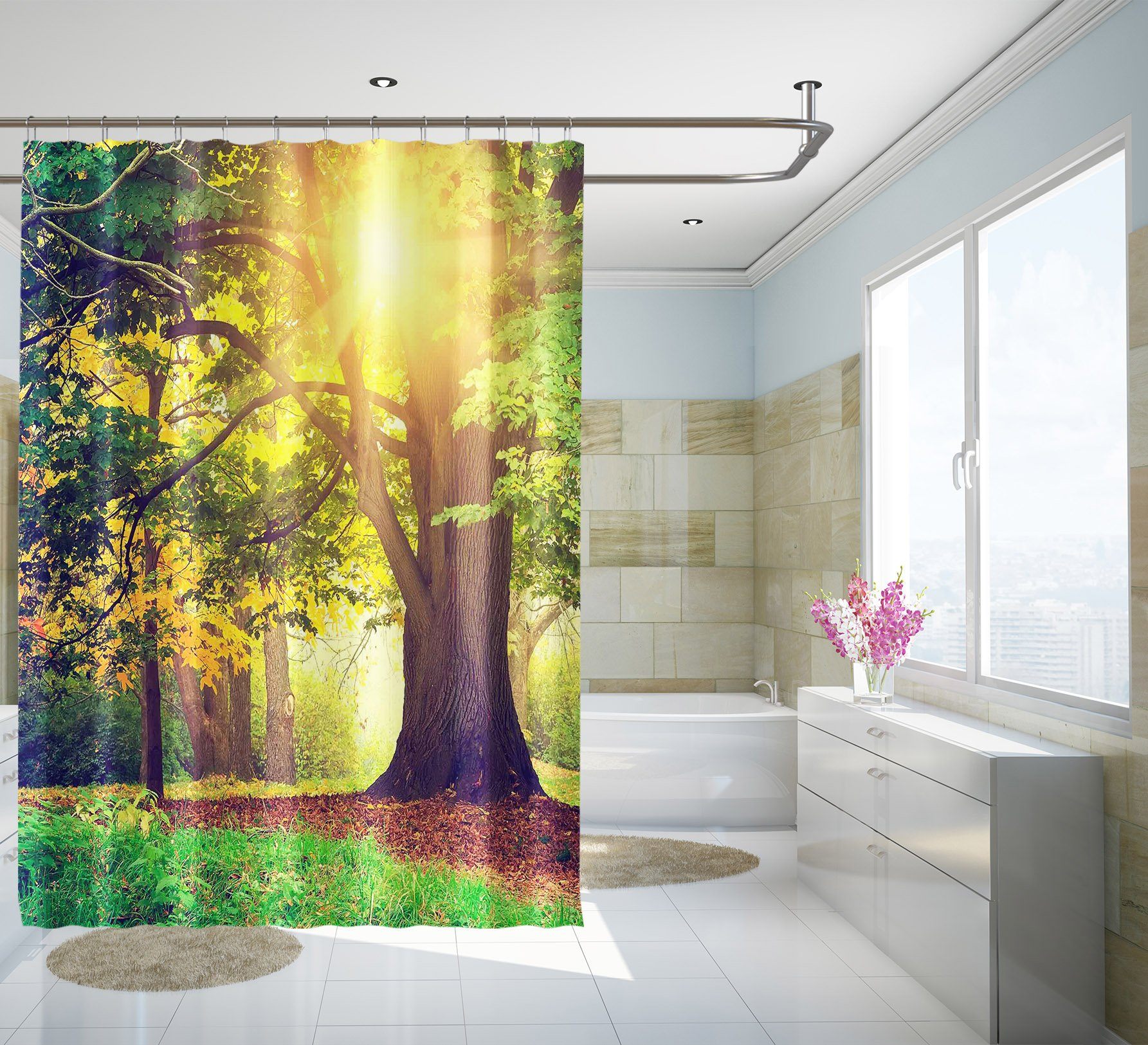 3D Sunshine Tree 081 Shower Curtain 3D Shower Curtain AJ Creativity Home 