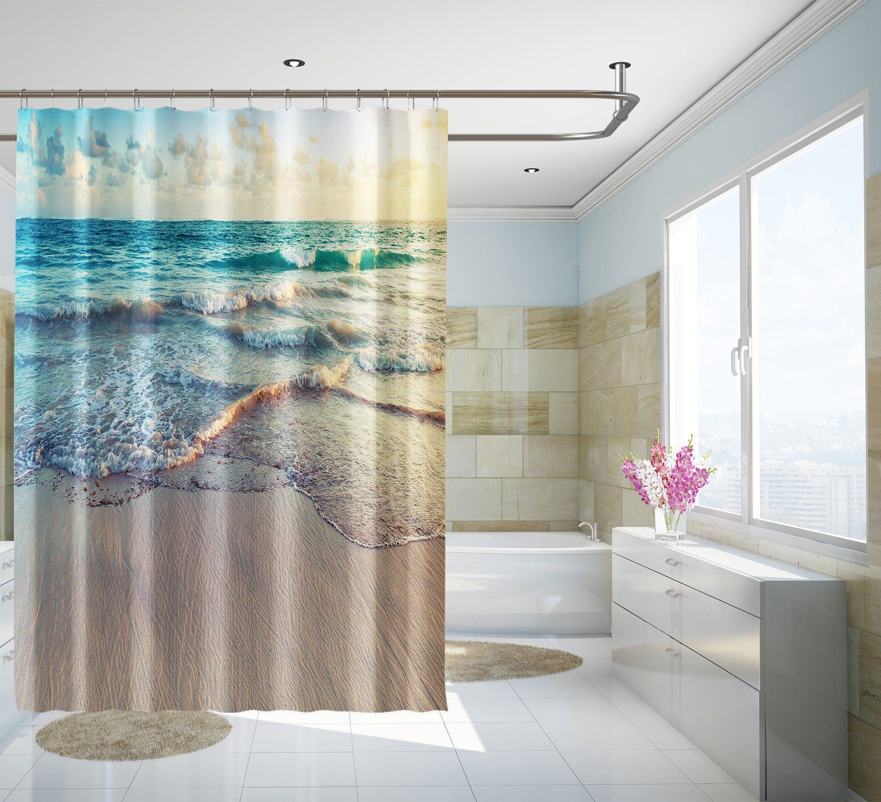 3D Beautiful Beach 091 Shower Curtain 3D Shower Curtain AJ Creativity Home 