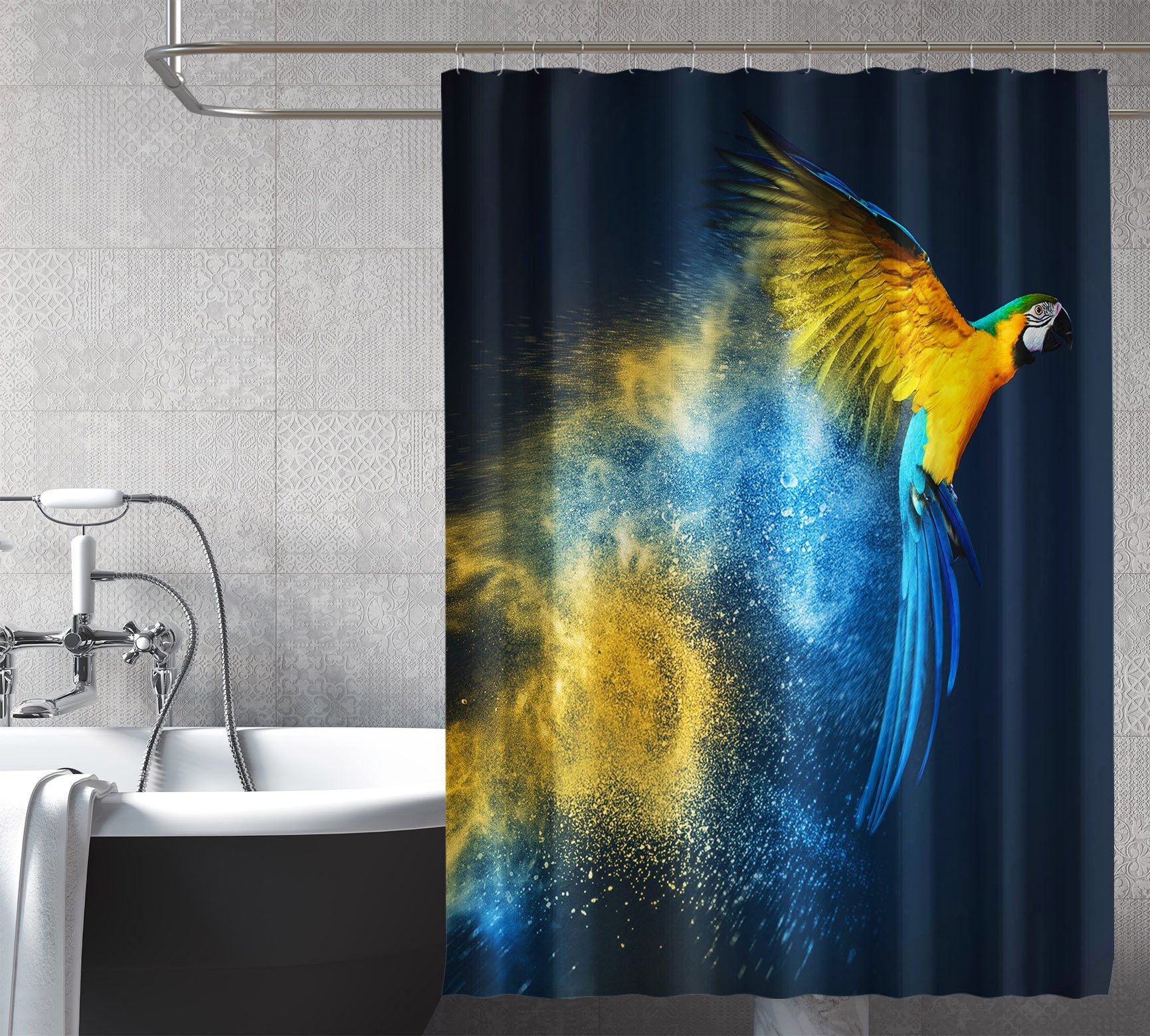 3D Parrot Flying 089 Shower Curtain 3D Shower Curtain AJ Creativity Home 