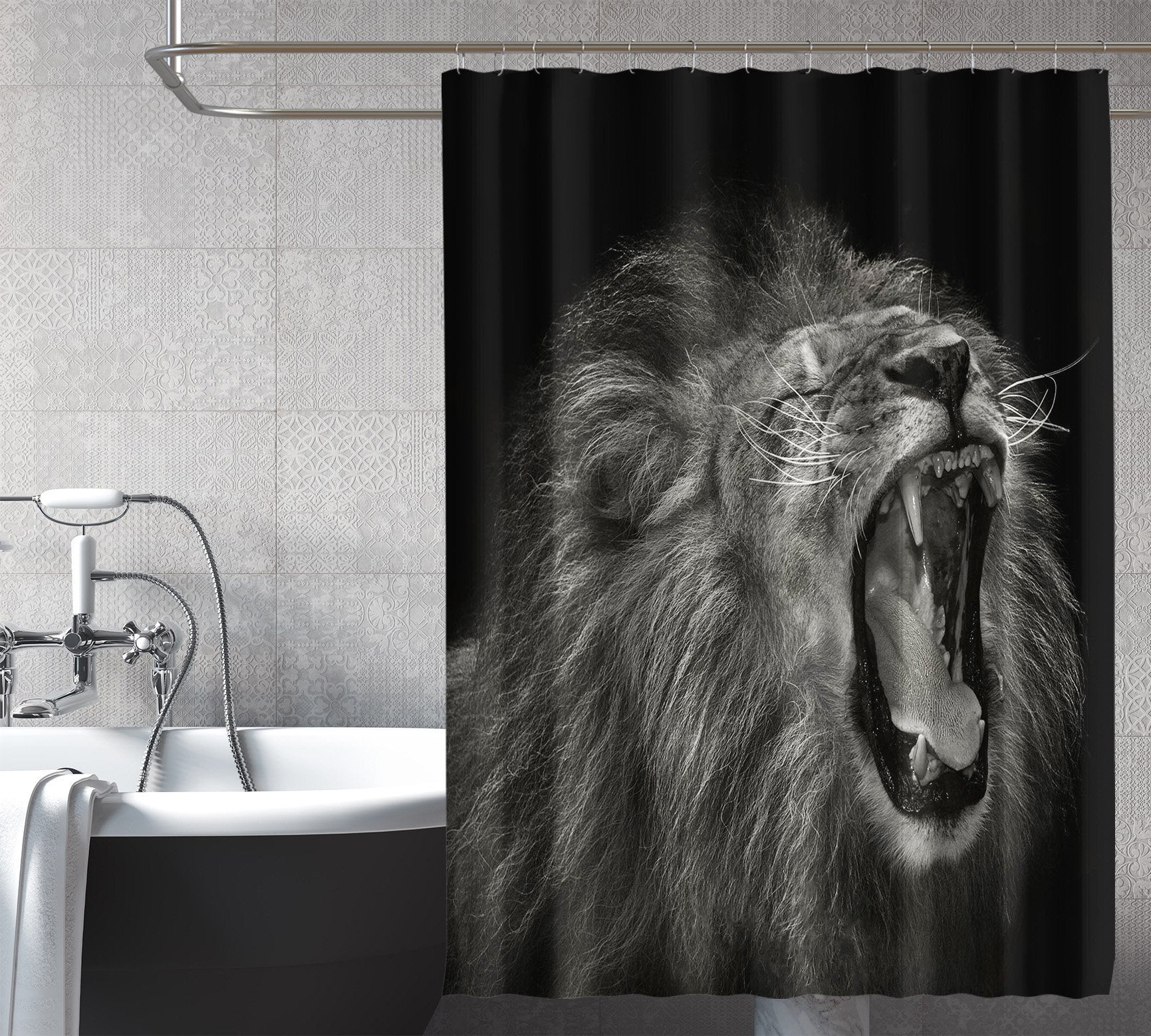 3D Big Mouth Lion 087 Shower Curtain 3D Shower Curtain AJ Creativity Home 