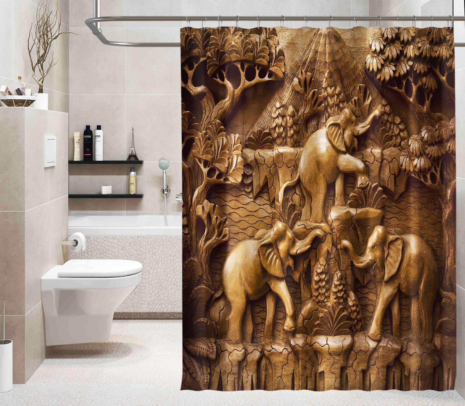 3D Carving Elephant 009 Shower Curtain 3D Shower Curtain AJ Creativity Home 