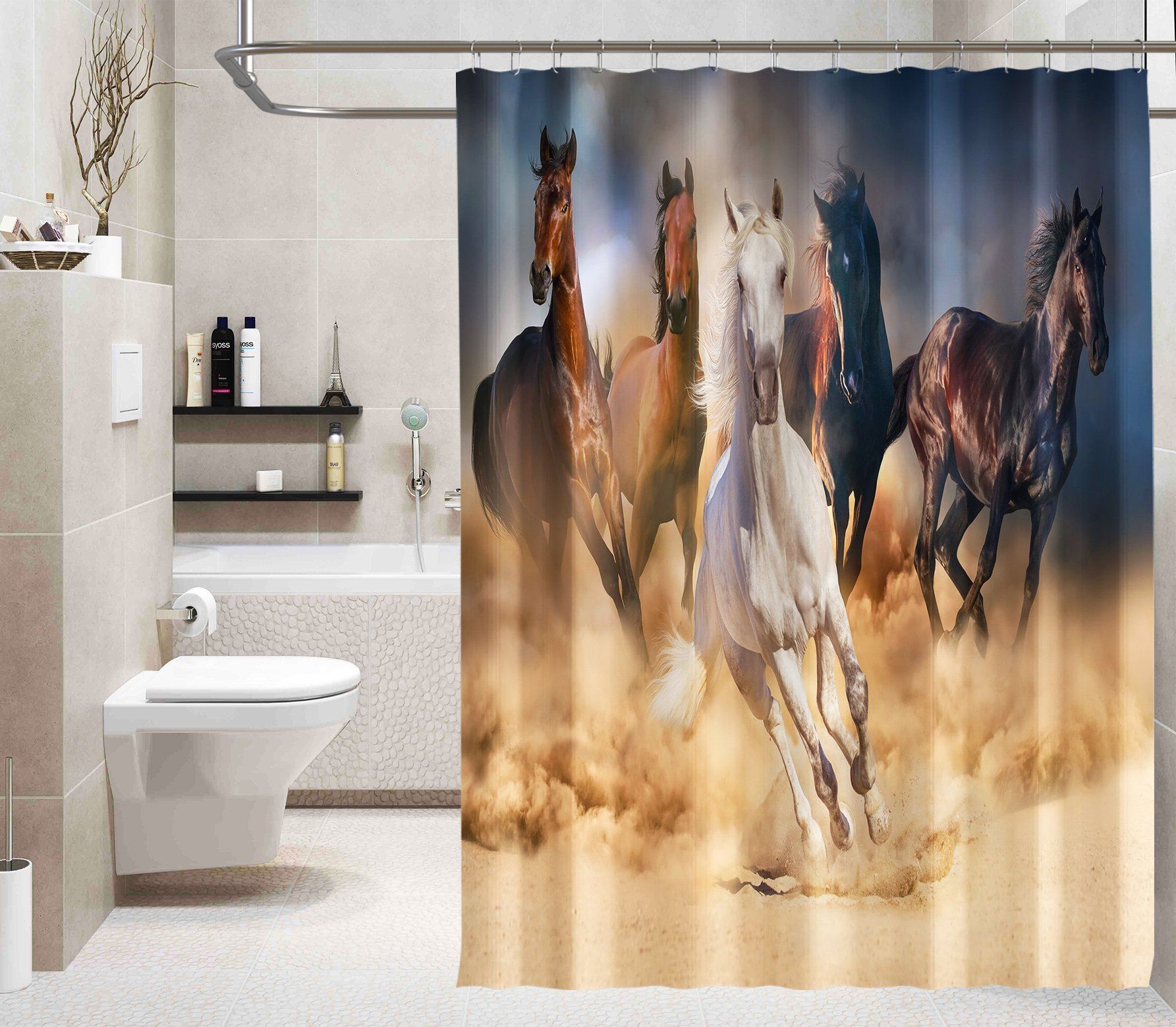 3D Running Horse Dust 101 Shower Curtain 3D Shower Curtain AJ Creativity Home 