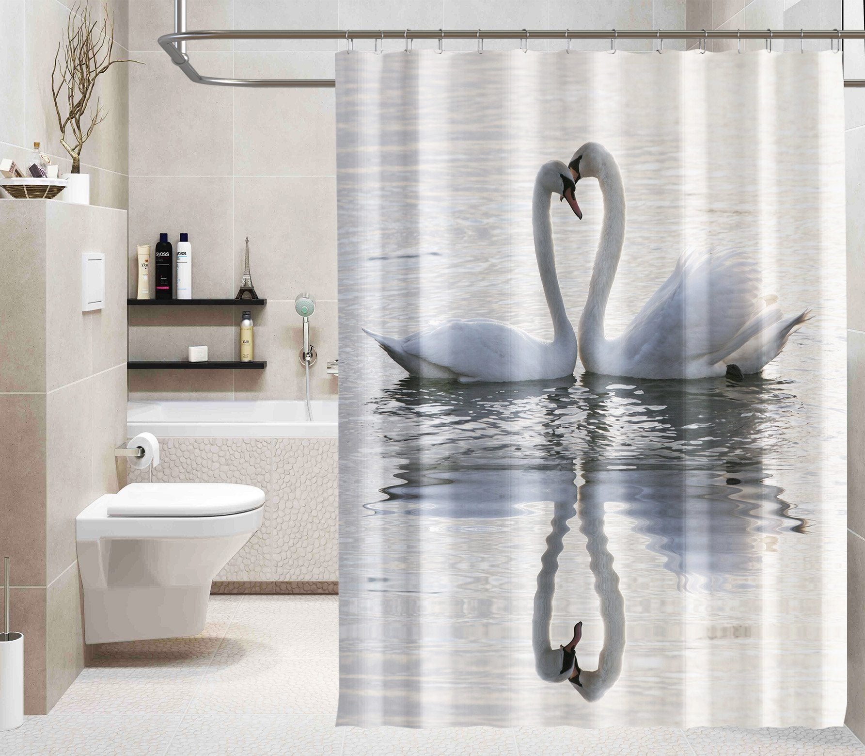 3D Lovers Swan Lake 135 Shower Curtain 3D Shower Curtain AJ Creativity Home 
