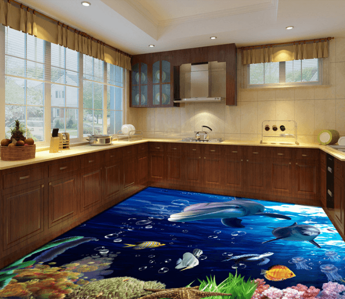 3D Dolphins Play 104 Floor Mural Wallpaper AJ Wallpaper 2 