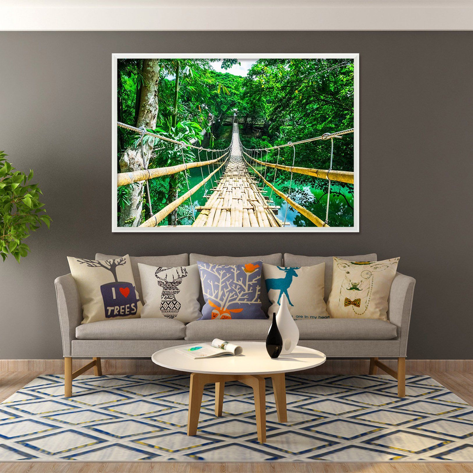 3D Long Wooden Bridge 009 Fake Framed Print Painting Wallpaper AJ Creativity Home 