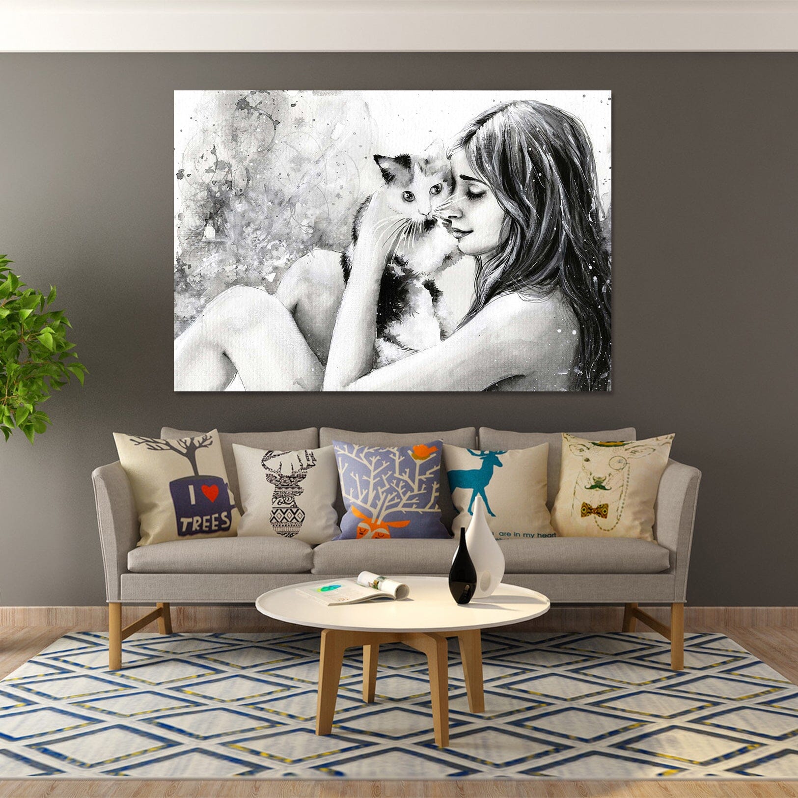 3D Pet Kitten Woman 1029 Wall Sticker Wallpaper AJ Wallpaper 2 