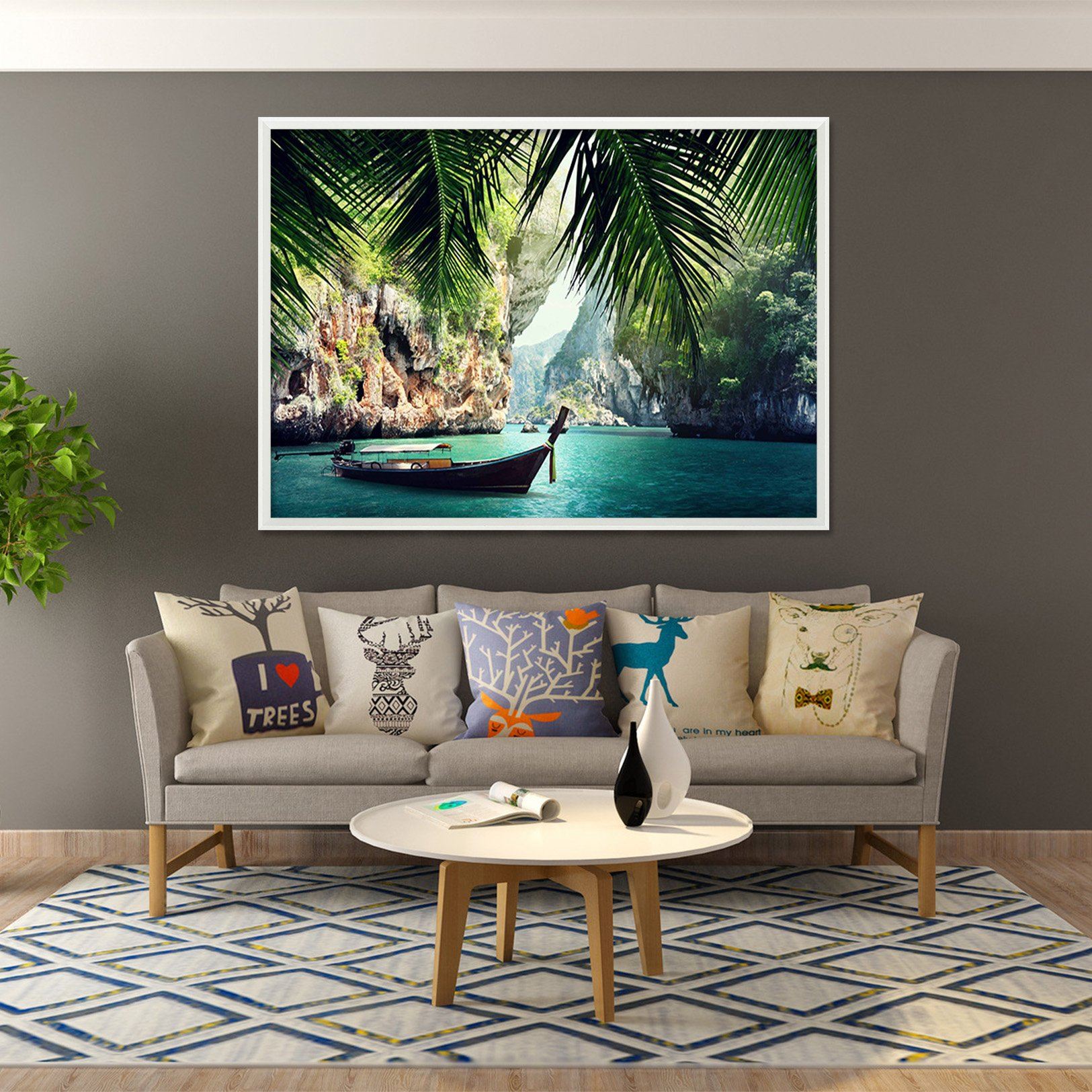 3D Boat Still 086 Fake Framed Print Painting Wallpaper AJ Creativity Home 