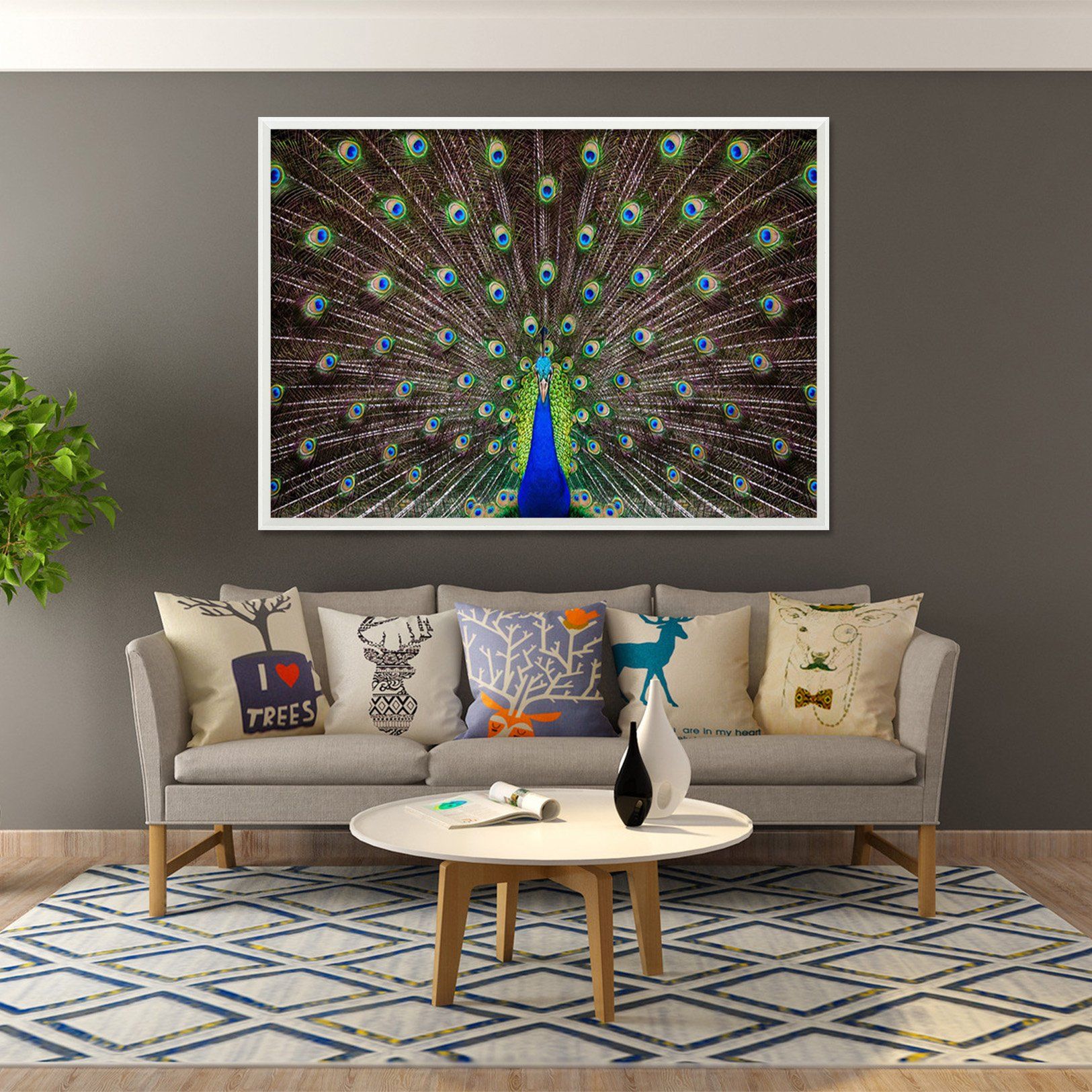 3D Peacock Open Screen 081 Fake Framed Print Painting Wallpaper AJ Creativity Home 