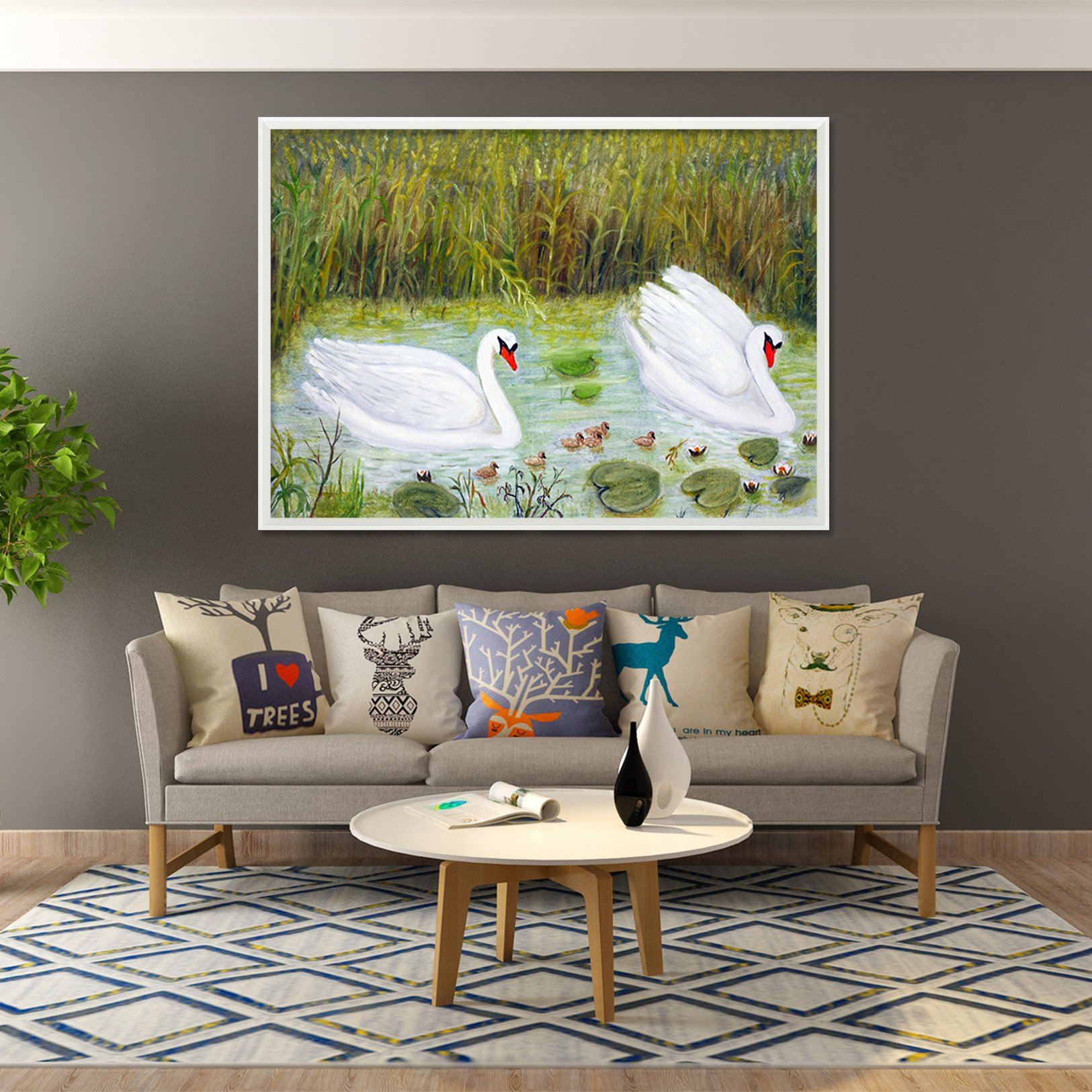 3D White Swan 063 Fake Framed Print Painting Wallpaper AJ Creativity Home 