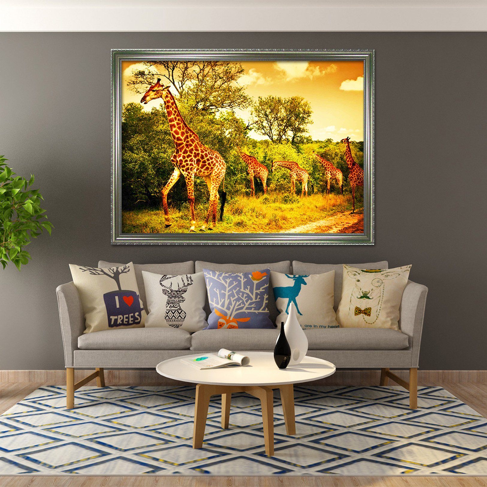 3D Giraffe Eating Leaves 172 Fake Framed Print Painting Wallpaper AJ Creativity Home 