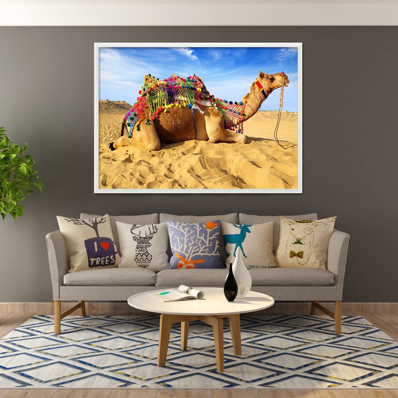 3D Relaxing Camel 058 Fake Framed Print Painting Wallpaper AJ Creativity Home 