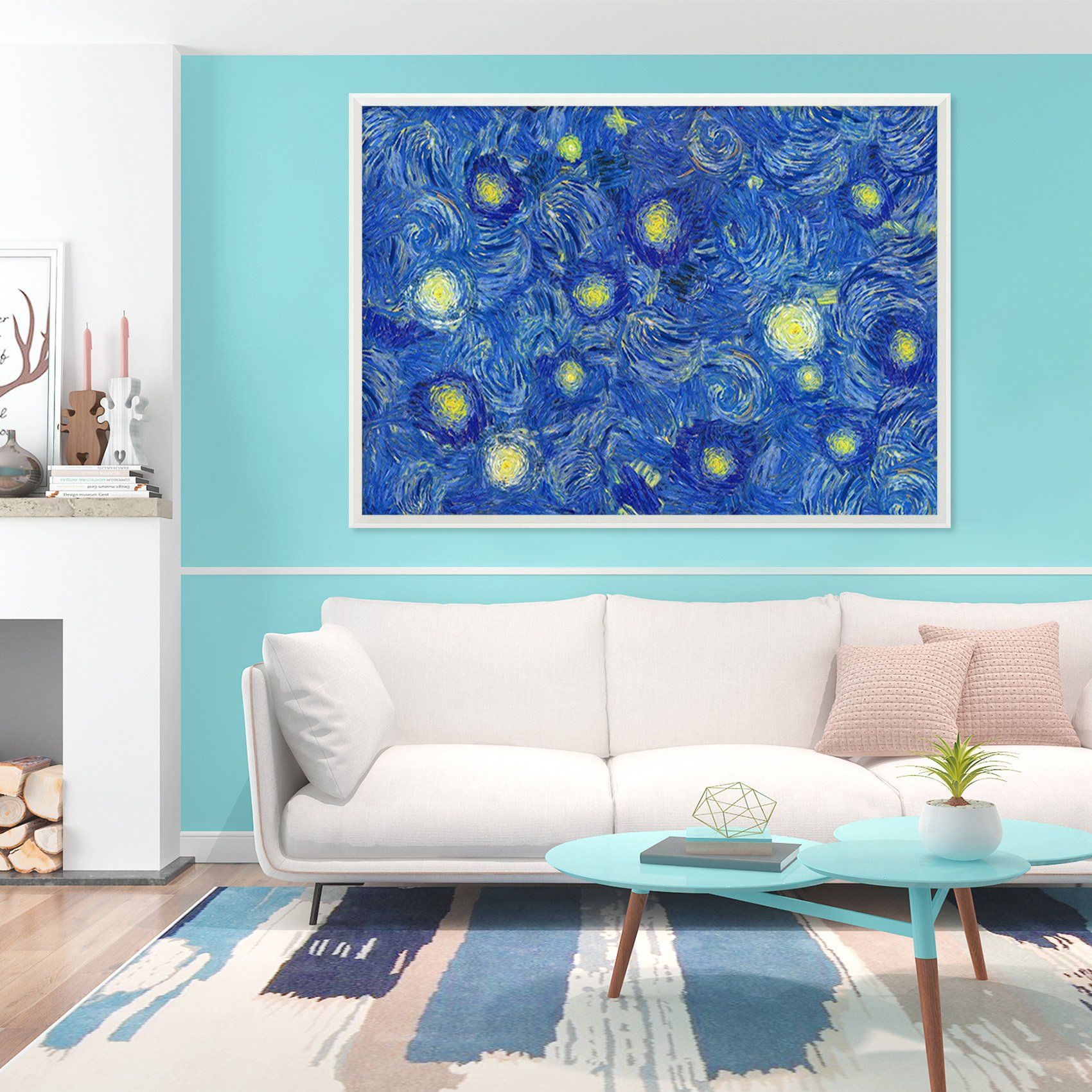 3D Blue Background 005 Fake Framed Print Painting Wallpaper AJ Creativity Home 