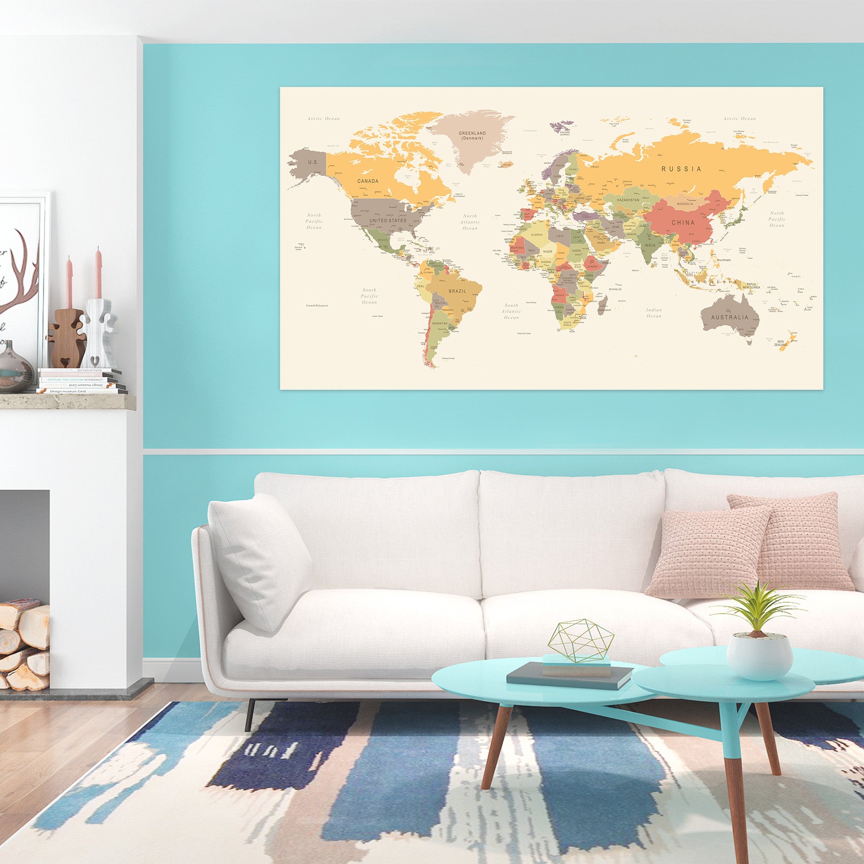 3D Yellow World Map 1083 Wall Sticker