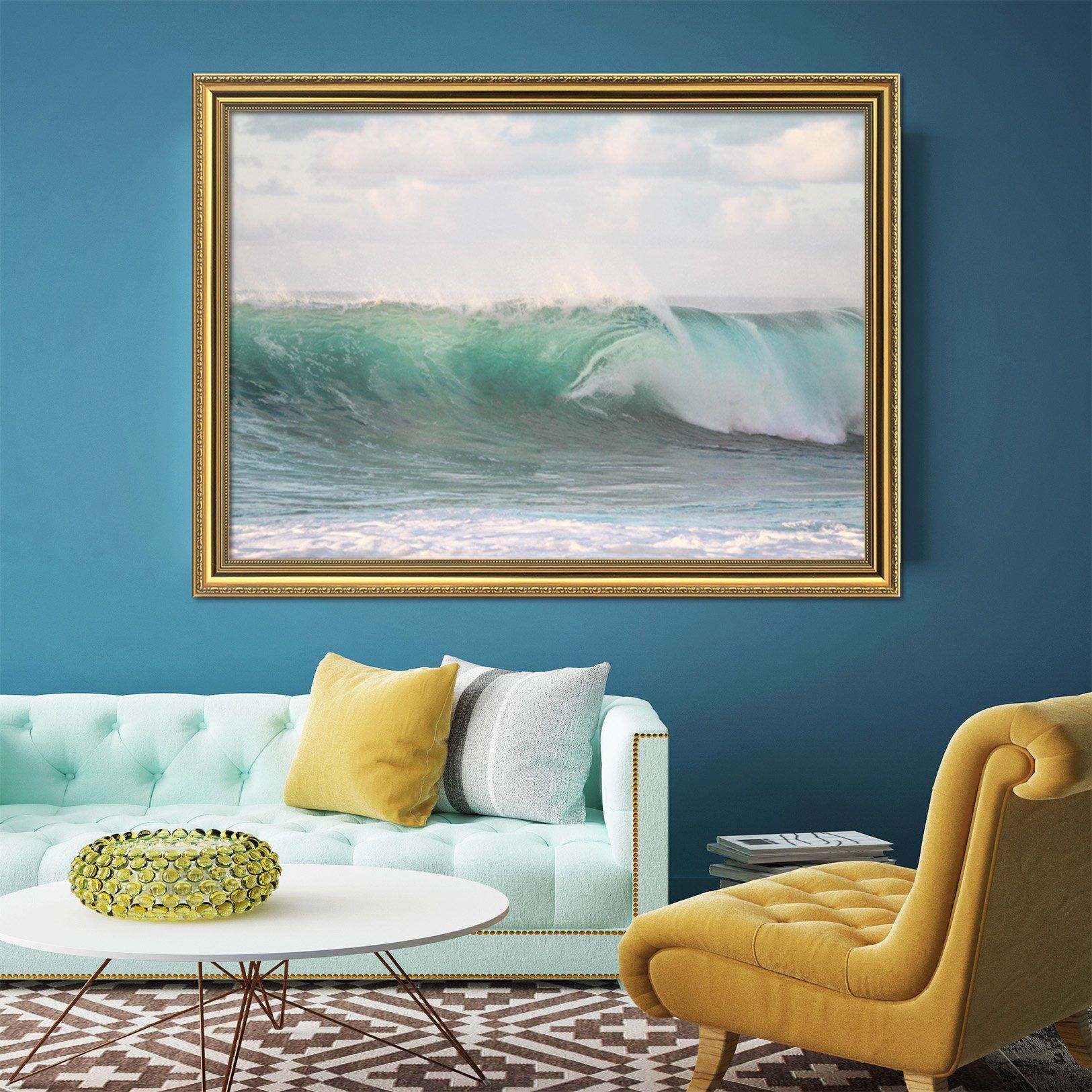 3D Wave Surge 037 Fake Framed Print Painting Wallpaper AJ Creativity Home 