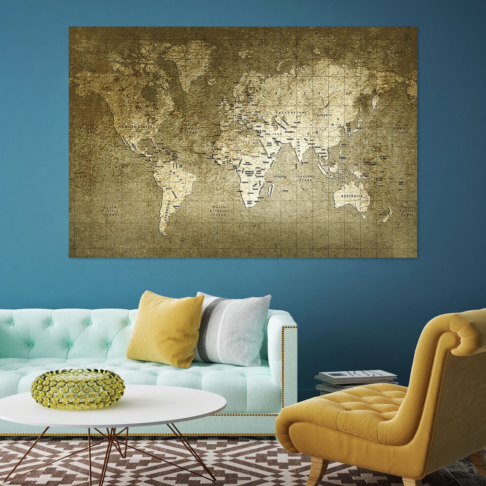 3D Seven Oceans 128 World Map Wall Sticker