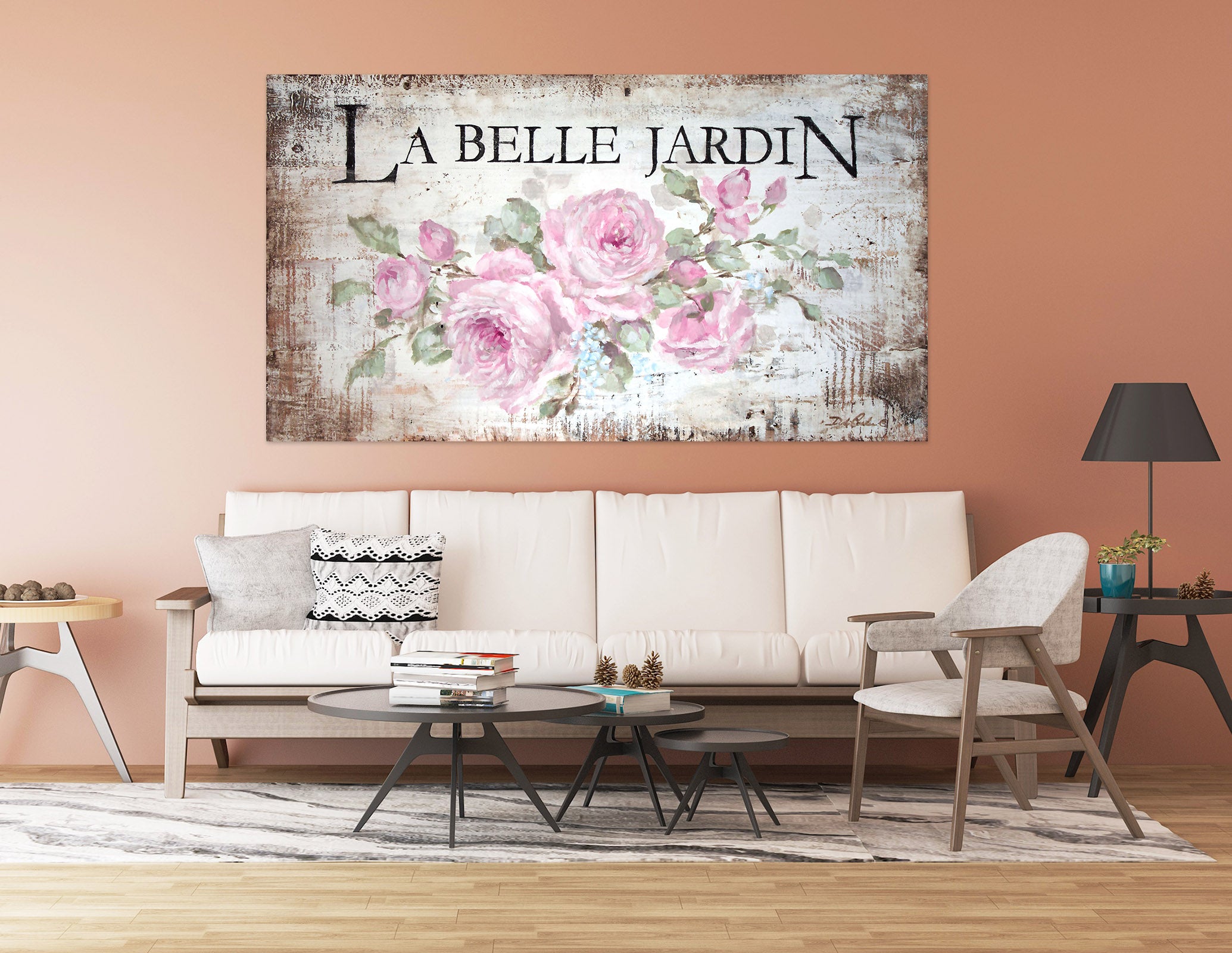3D Pink Rose Branch 071 Debi Coules Wall Sticker