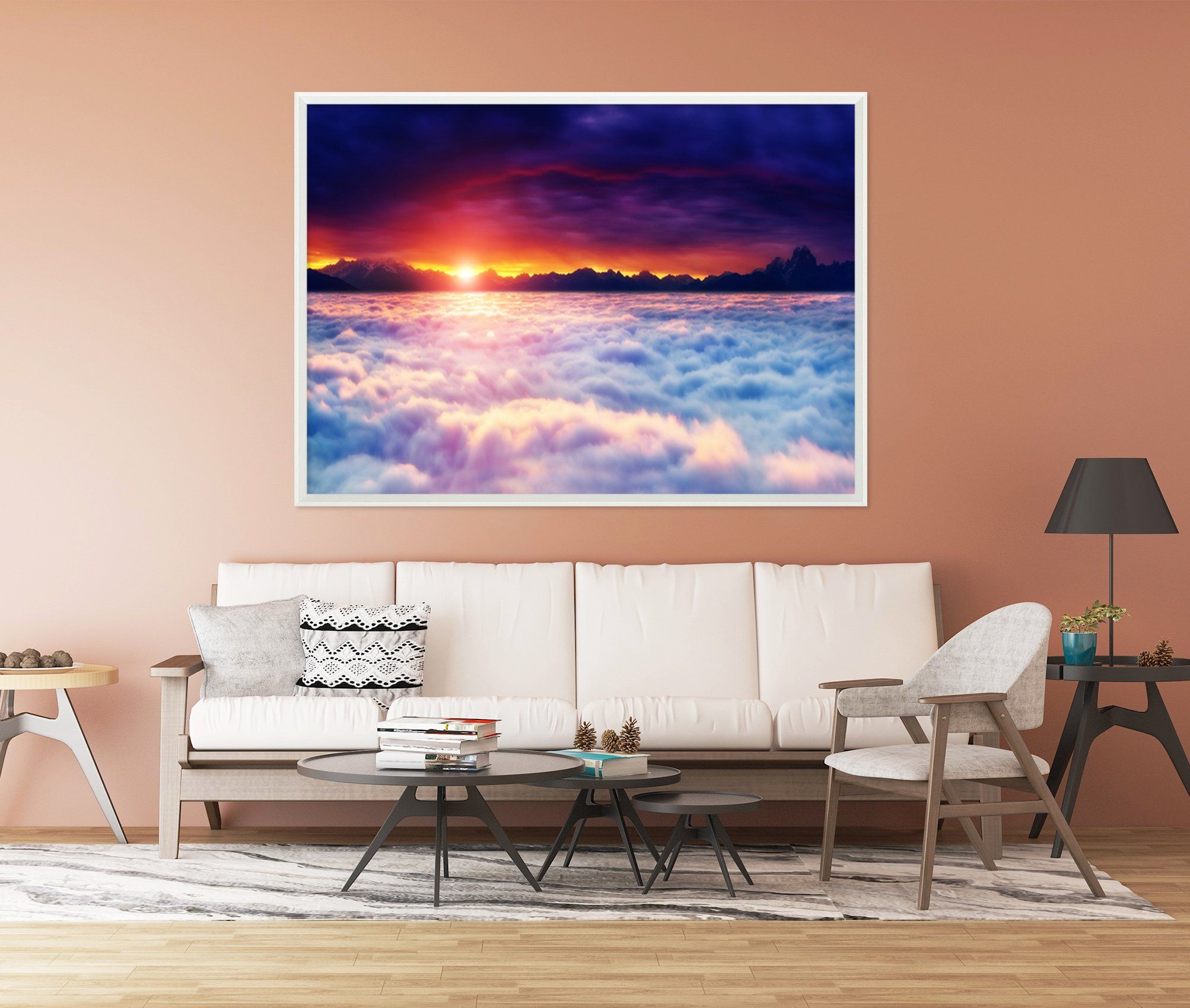 3D Sunset Waves 171 Fake Framed Print Painting Wallpaper AJ Creativity Home 