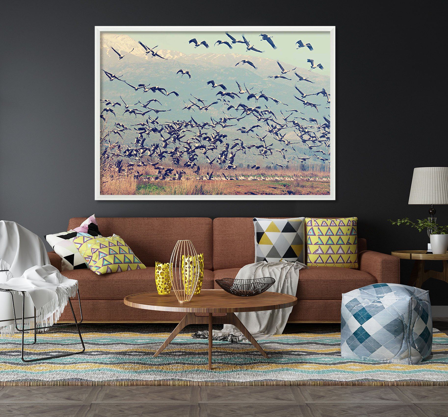 3D Geese South Fly 200 Fake Framed Print Painting Wallpaper AJ Creativity Home 