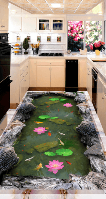 3D Lotus Pond 045 Floor Mural Wallpaper AJ Wallpaper 2 
