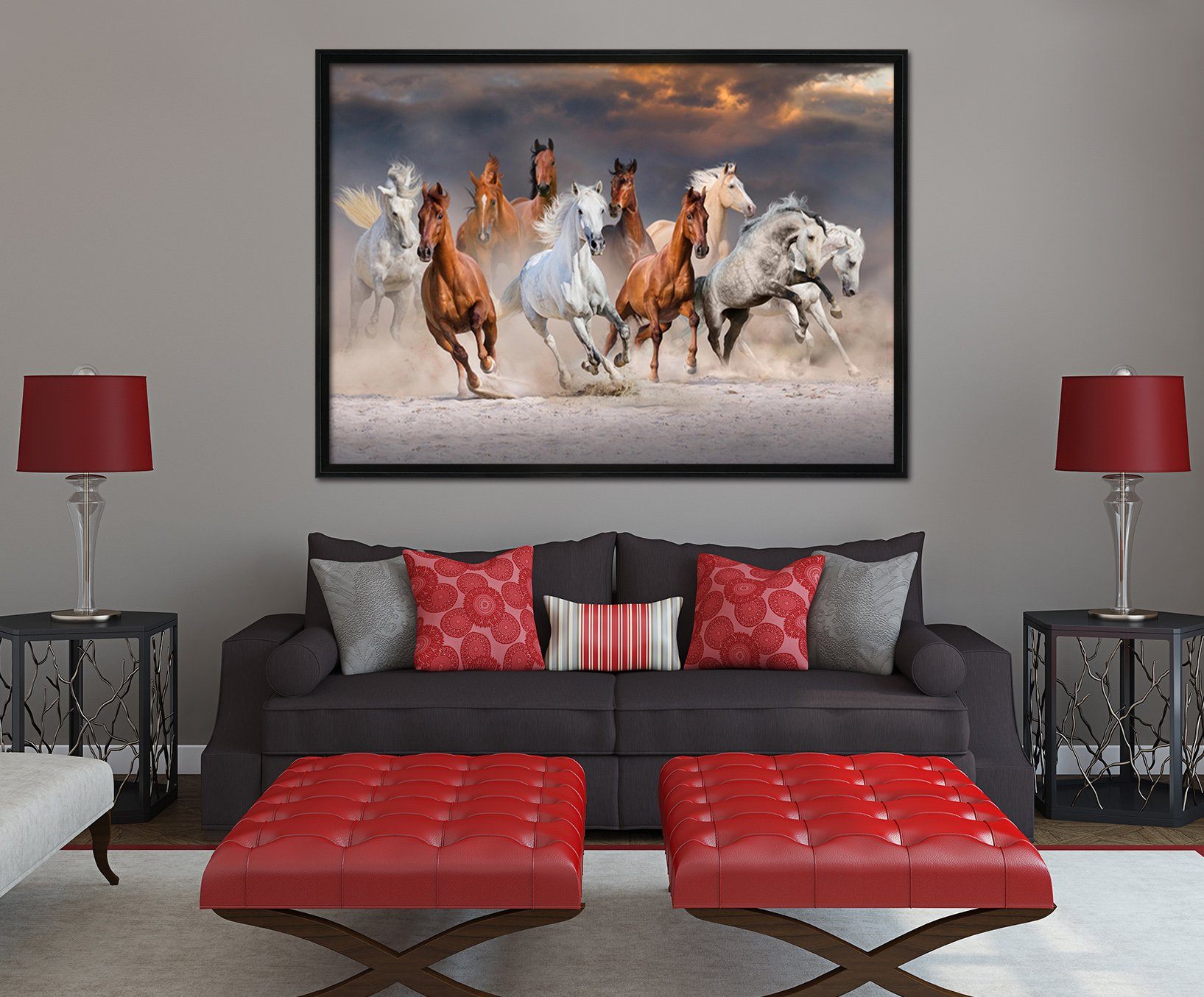 3D Running Horses 057 Fake Framed Print Painting Wallpaper AJ Creativity Home 