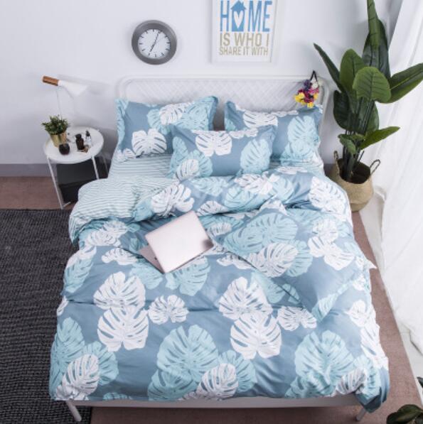 3D White Light Blue Leaves 4044 Bed Pillowcases Quilt