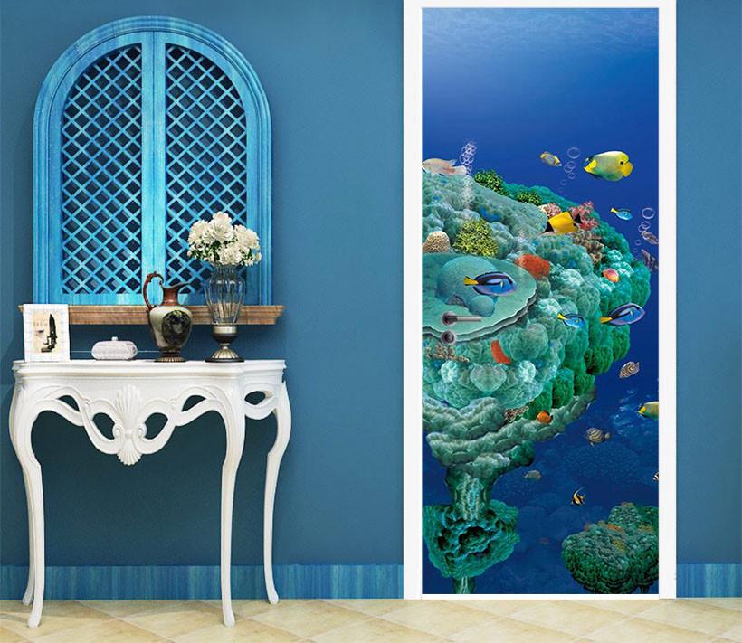 3D deep-sea fish door mural Wallpaper AJ Wallpaper 