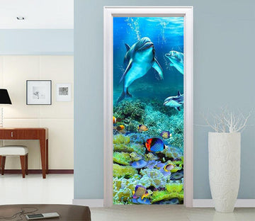 3D dolphins in the underwater world door mural Wallpaper AJ Wallpaper 