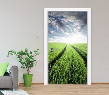 3D paddy field green door mural Wallpaper AJ Wallpaper 