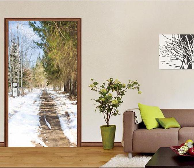3D snow woods door mural Wallpaper AJ Wallpaper 