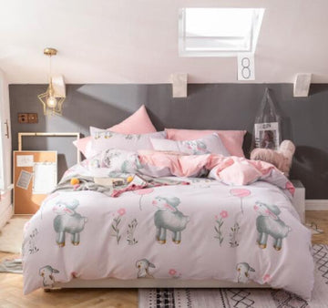 3D Little Cotton Sheep 16063 Bed Pillowcases Quilt