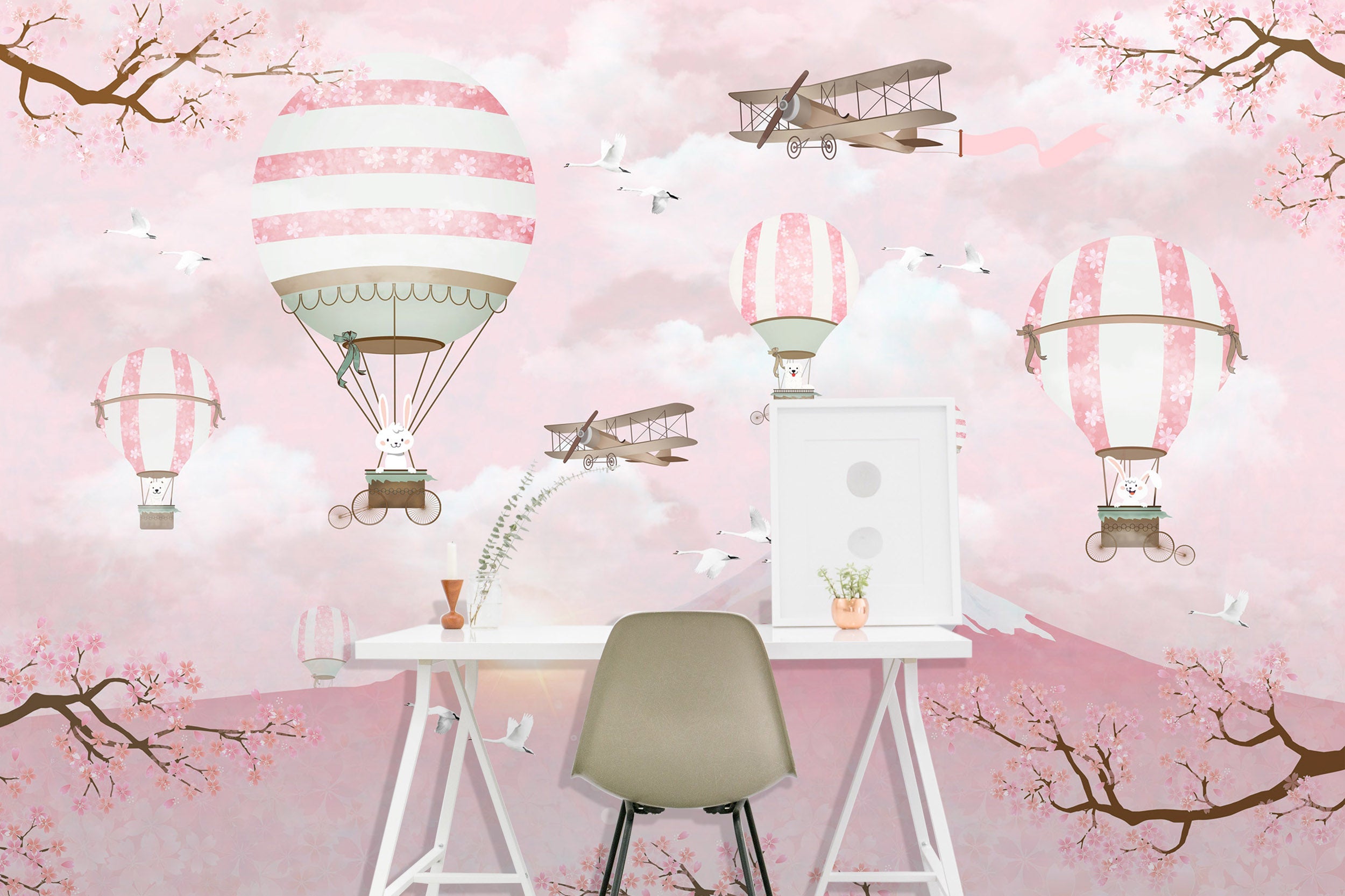 3D Pink Hot Air Balloon 1046 Wall Murals