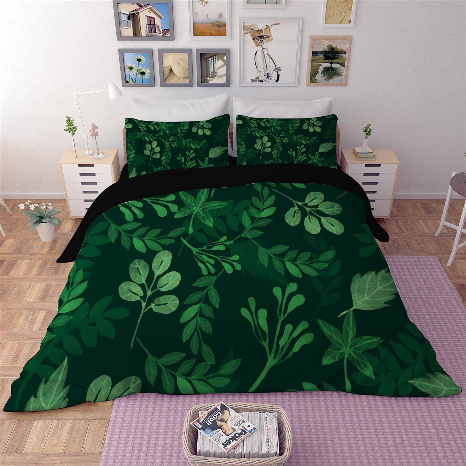 3D Dark Green Plants 111 Bed Pillowcases Quilt Wallpaper AJ Wallpaper 