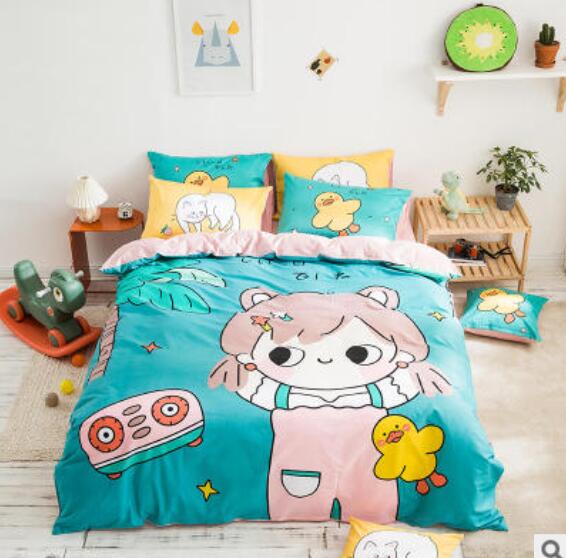 3D Cartoon Girl Little Yellow Duck 50095 Bed Pillowcases Quilt