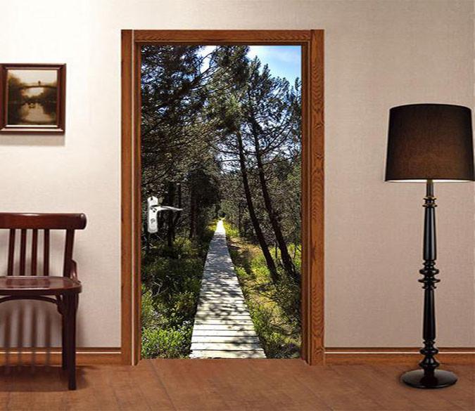 3D trees around the path door mural Wallpaper AJ Wallpaper 