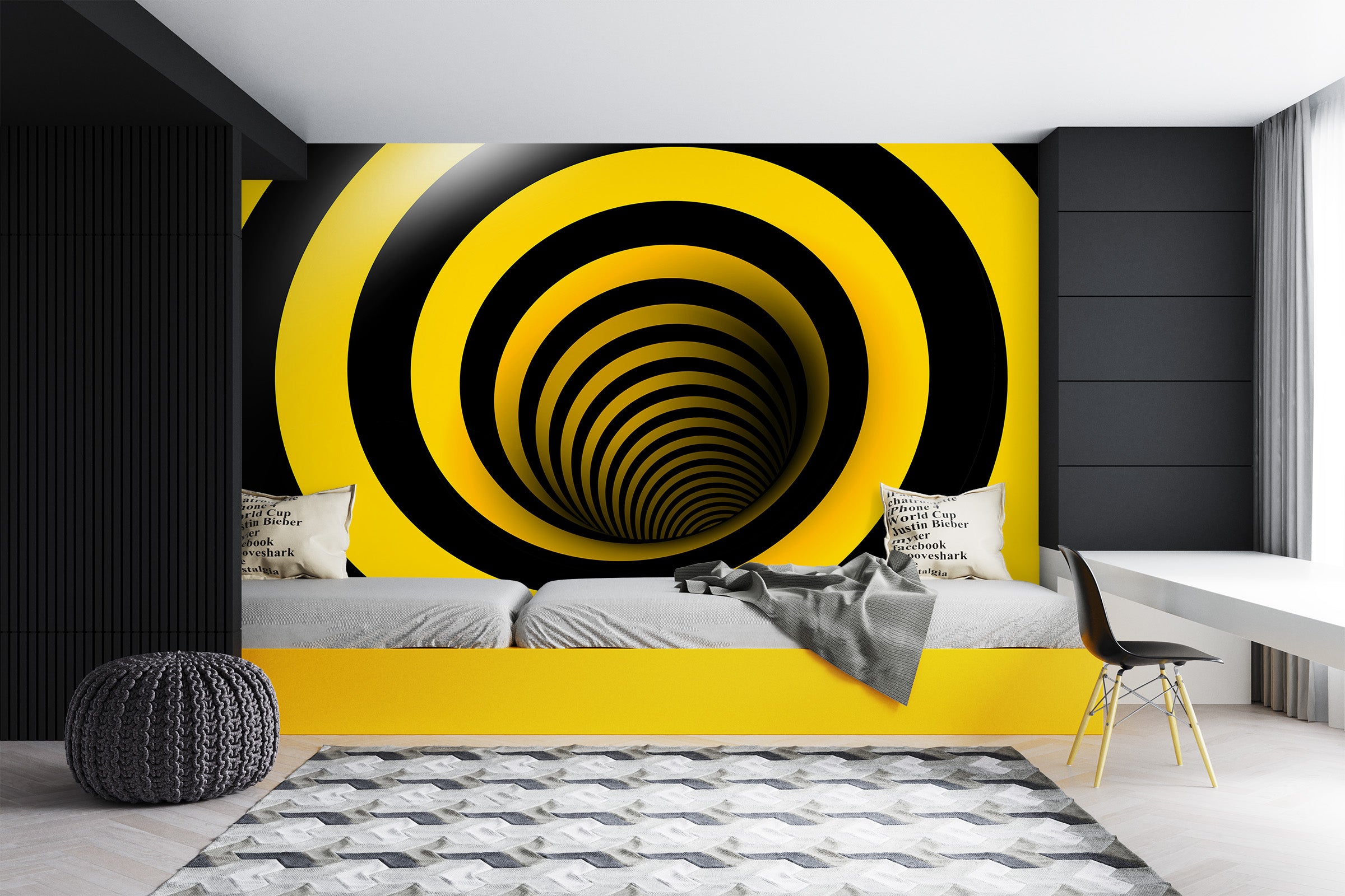 3D Black Yellow Whirlpool 58111 Wall Murals